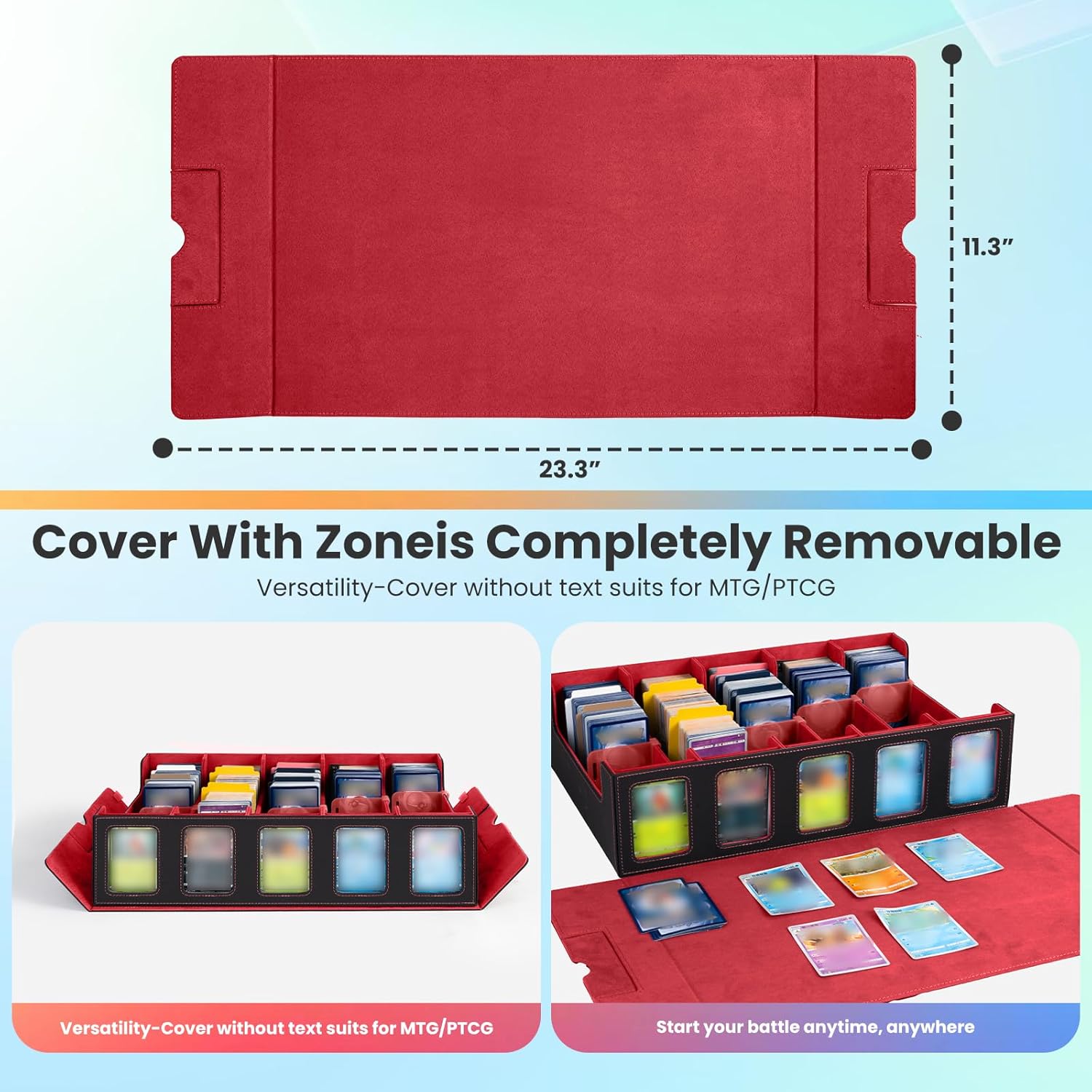 Collectible Trading Card Cases with Portable Handle, with 48 Colorful Divider Tabs&4 card supporters,5 card holders, one bag,PU Leather Commander Card Deck CaseforMTG Game Cards ( 5Rows-Black & Red)