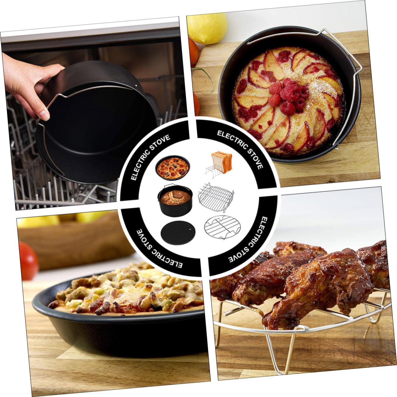 Hohopeti 6 piezas Accesorios para Freidora de Aire Bandejas y Moldes para Hornear Pizza y Pasteles Herramientas de Cocina Antiadherentes para Repostería y Preparación Versátil