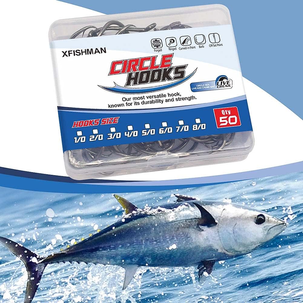 Circle-Hooks-Fishing-Equipment-Octopus-Hooks-Saltwater-50 Pack 1/0 –8/0 : Sports & Outdoors