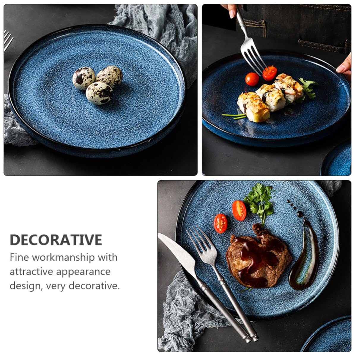Zerodeko Plato Redondo de Cerámica Azul Borde para Carne y Aperitivos | Acabado Decorativo, Diseño Elegante, Superficie Lisa, Uso Multiusos para Mesa y Servicio Familiar