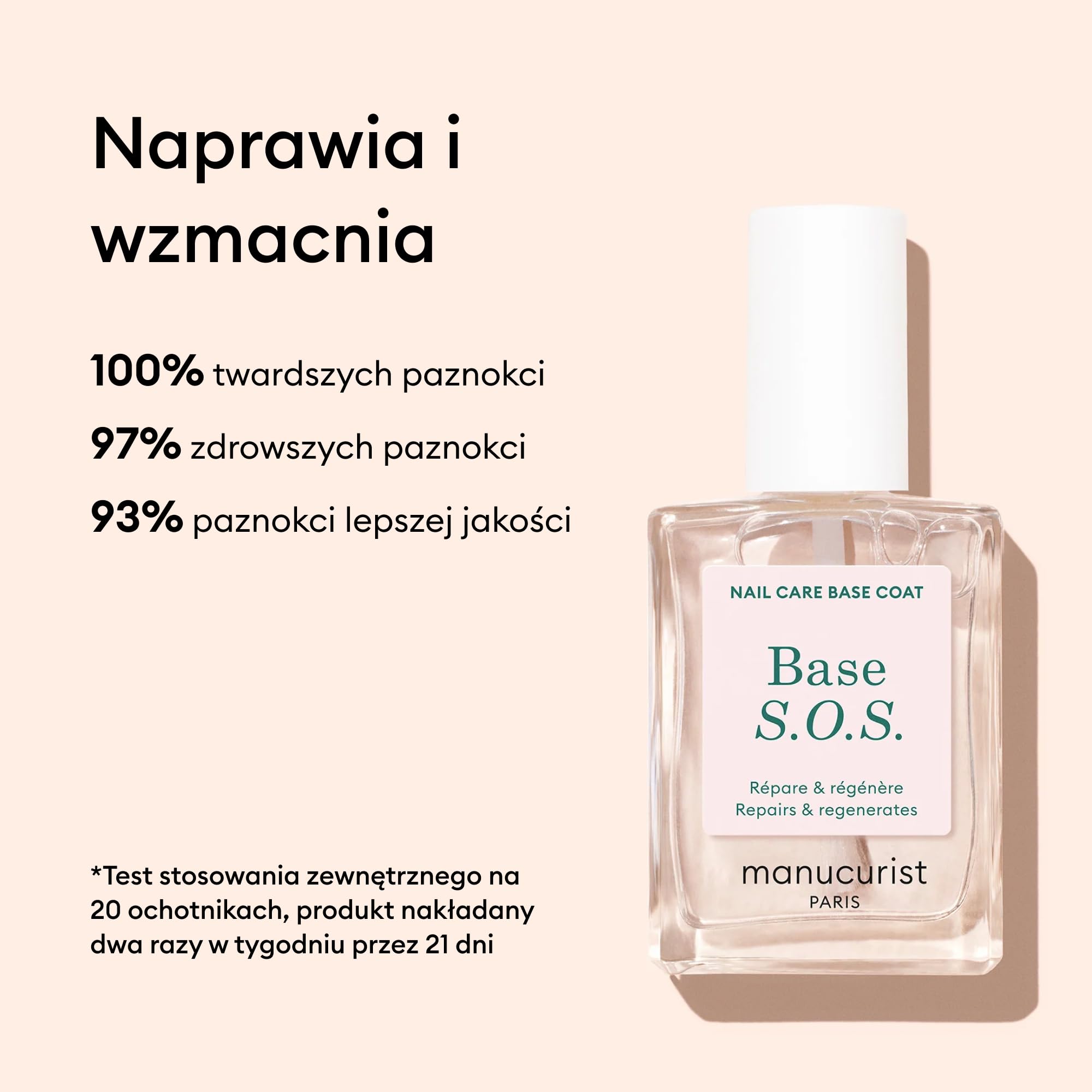 Manucurist - Baza S.O.S. łamliwe i zniszczone paznokcie - wzmacniające paznokcie, naprawia i wzmacnia - Utwardzający lakier do paznokci o bardzo zniszczonych - wegańskich i bio-pozyskiwanych w 78%