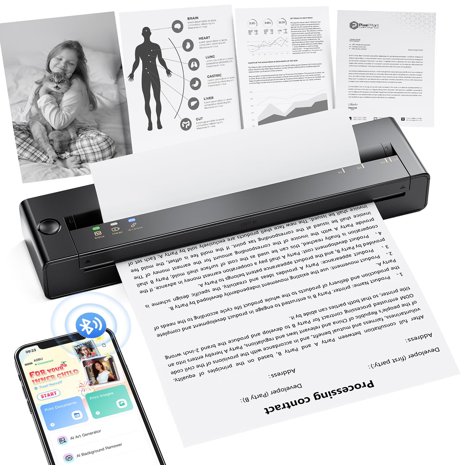 TATTMUSE Portable Printers Wireless for Travel, Inkless Thermal Printer Small Bluetooth for Home Use, Support 8.5" X 11" US Letter Size, Compatible with iPhone Laptop, Valentine Gifts for Men & Women-image-22