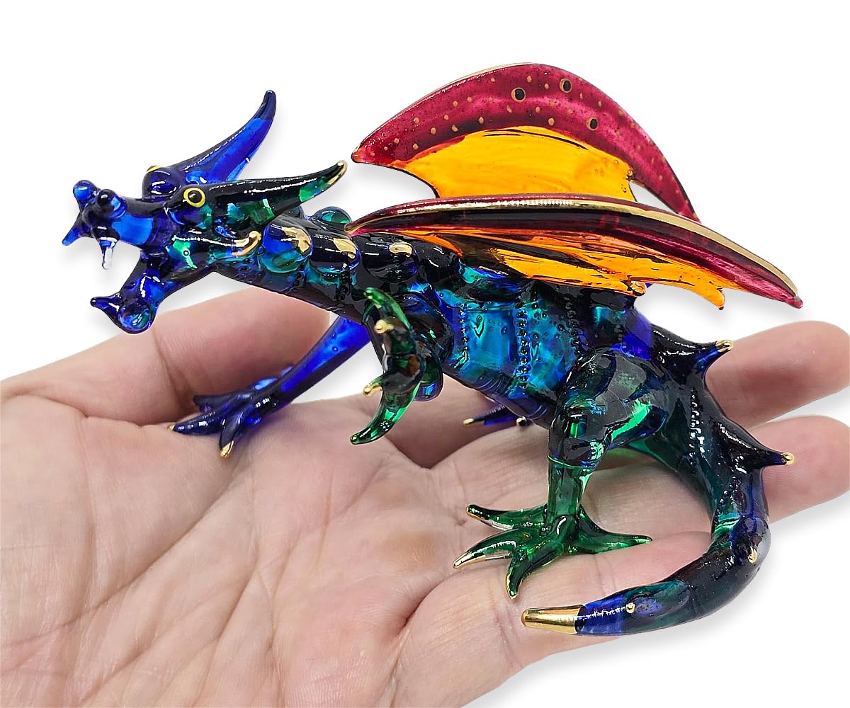 Figurines en verre soufflé dragon bleu fait main pour décoration élégante