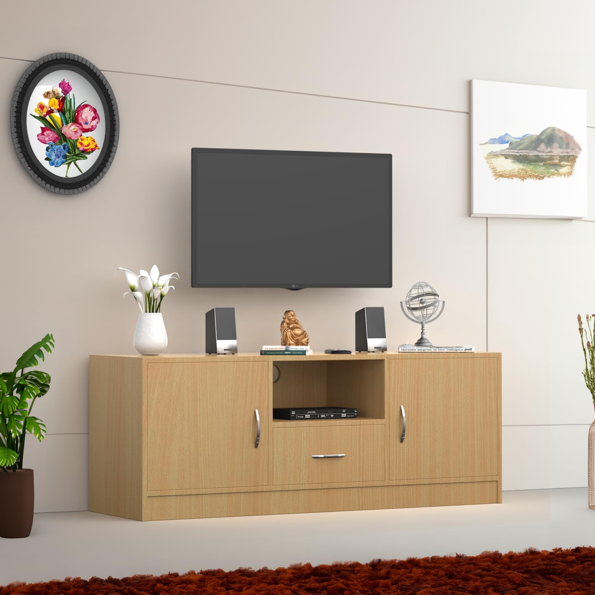 NEEHV HOME Wooden Serenity Wooden TV Unit for Living Room | Bed Room (Bavarian Beech, 40.6 X 135 X 51)-image-17
