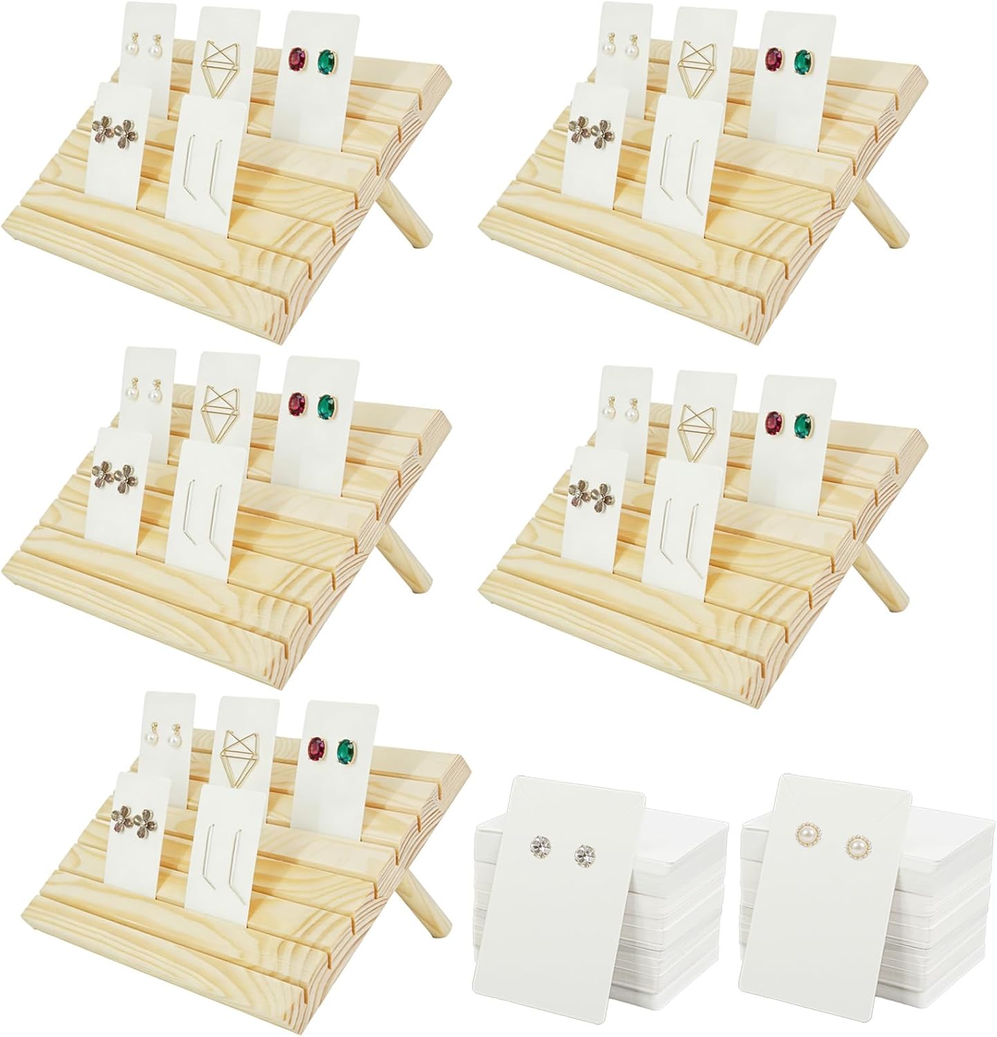 ENIPEDITA 5 Pcs Wood Earring Card Display with Card Jewelry Stand Holder Wooden Earring Display Stand for Jewelry Selling