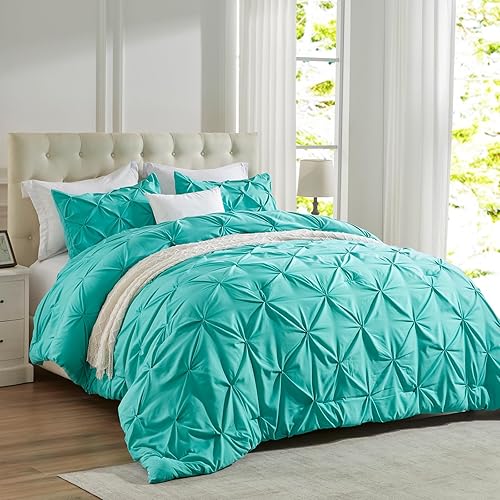Miniatura 2 de NexHome Juego de edredón tamaño individual, color turquesa, de microfibra plisada suave, ligero, alternativo al plumón, para todas las estaciones, 2