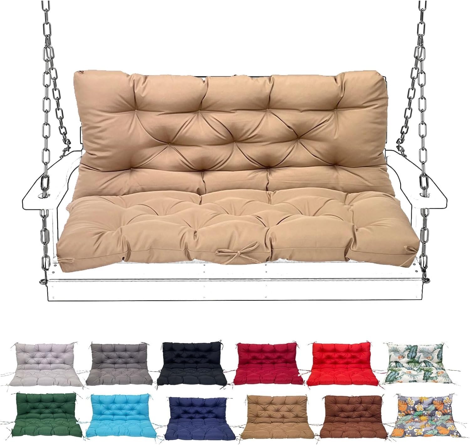 Porch Swing Cushion with Backrest, Waterproof Bench Cushion for Outdoor Furniture, 2-3 Seater Replacement Thickened Swing Cushion with Ties,Patio,Outdoor,Backyard and Garden(#3,100X100CM/39X39IN)