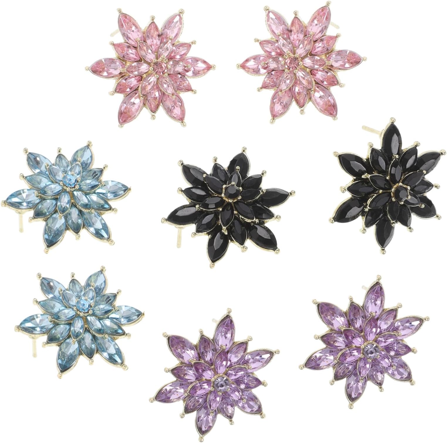 4pairs Crystal Zircon Earrings Floral Statement Multi-layer Flower Cluster Crystal Dangle Drop Earrings for Women Party Banquet