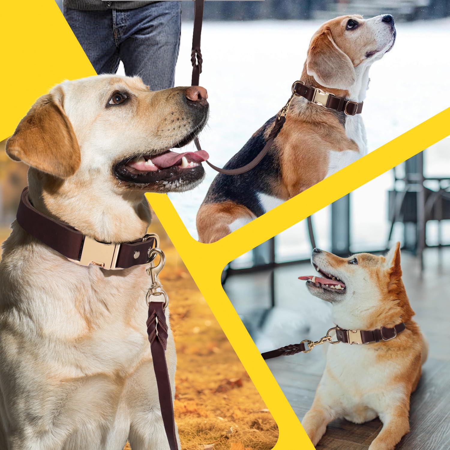 LWBMG Hundehalsband und Leine, Leder, strapazierfähig, mit Metallschnalle, verstellbare Hundeleine und Halsband, weiche Hundeleine und Halsband für große Hunde, 1,8 m, Braun