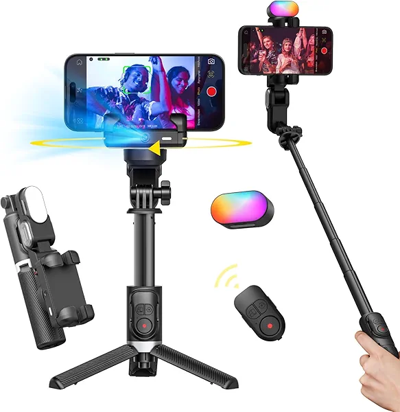 AOCHUAN Gimbal Stabilizer for Smartphone, 4 in 1 Phone Gimbal w/360° Rotation for iPhone/Andriod Sefie Stick Tripod w/Auto Face Tracking and Wireless Remote for TIK Tok YouTube Vlogging-M1 Pro Black