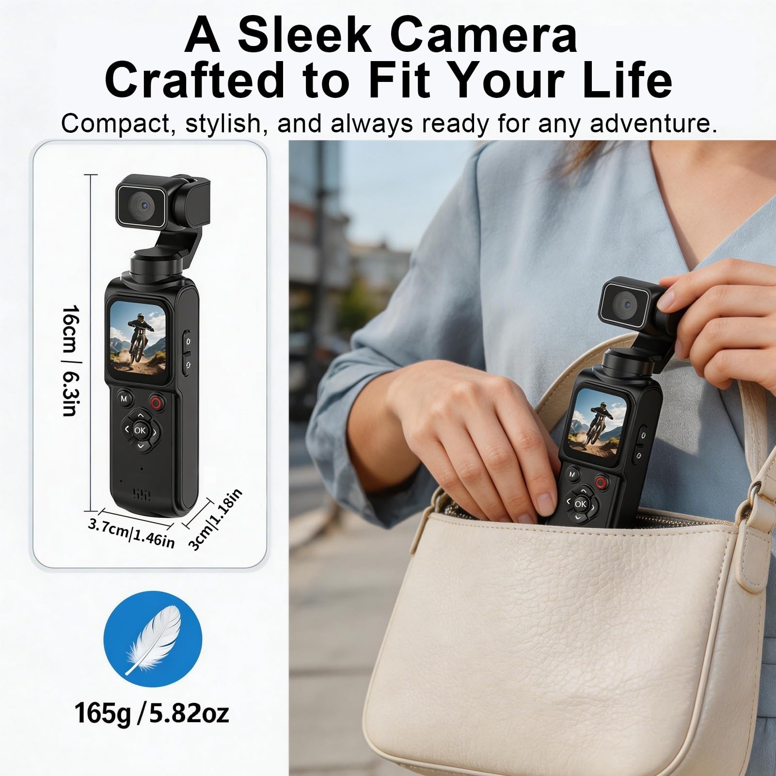 REEDTOCK Fotocamera portatile 4K con foto da 75 MP, fotocamera per vlogging con touchscreen da 1,75 pollici, batteria 2400 mAh per registrazione di 180 minuti, videocamera tascabile con viso a 330° e