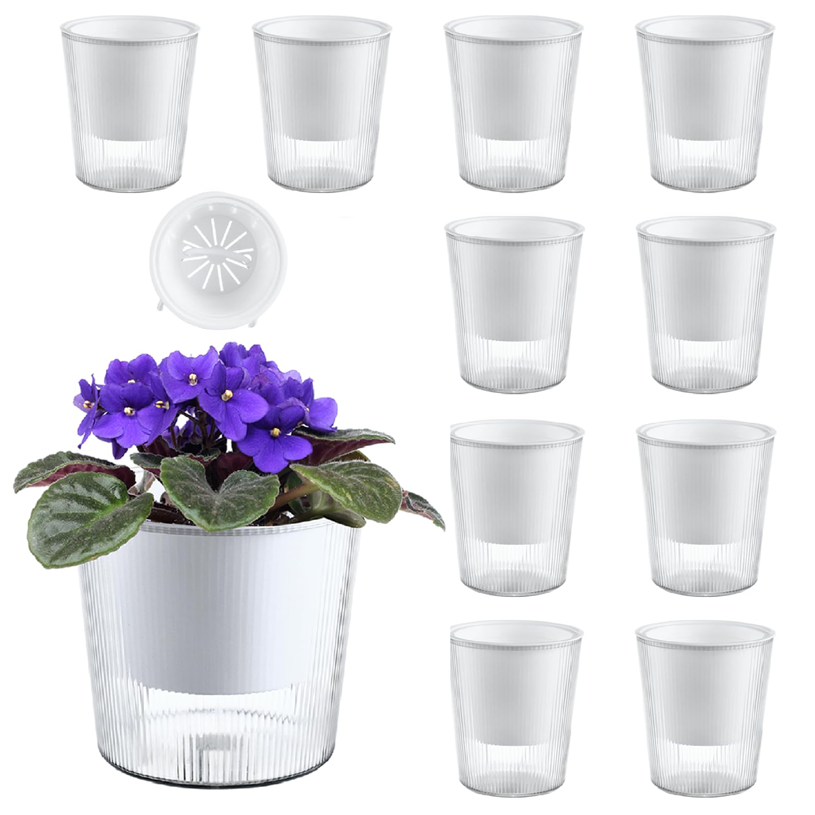 Photo 1 of 10-Pack 4.5 Inches Clear Self-Watering Pots for Indoor Plants Small Orchid Flower Pot Plastic Wick Planters for African Violet, Home Decor Pot