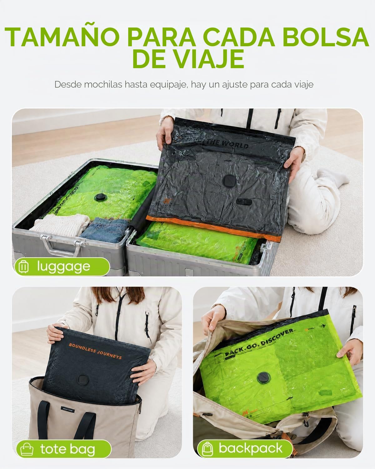 Vacbird 20 Bolsas Vacio Ropa con Bomba de Vacío Eléctrica Inalámbrica, 8 x 40 x 54 cm, 8 x 47 x 64 cm, 4 x 47 x 64 x 12 cm, Ideales para Viajes y Organizar la Maleta