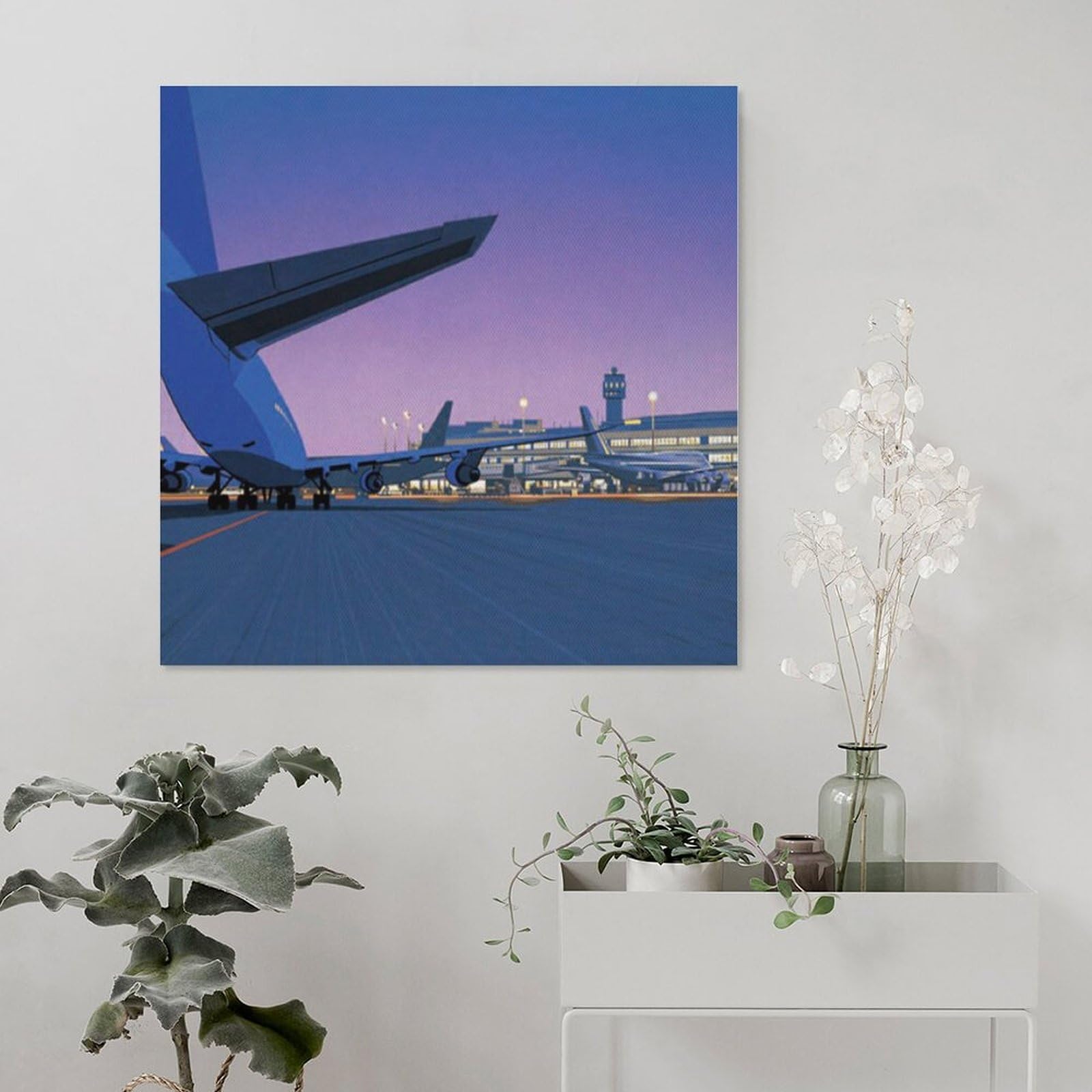 Amazon.co.jp: 永井博 飛行機 空港ポスター プリント キャンバス