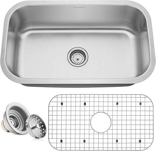 Miligoré Fregadero de cocina de acero inoxidable calibre 16 de 30 x 18 x 9 pulgadas de profundidad, incluye drenajerejilla