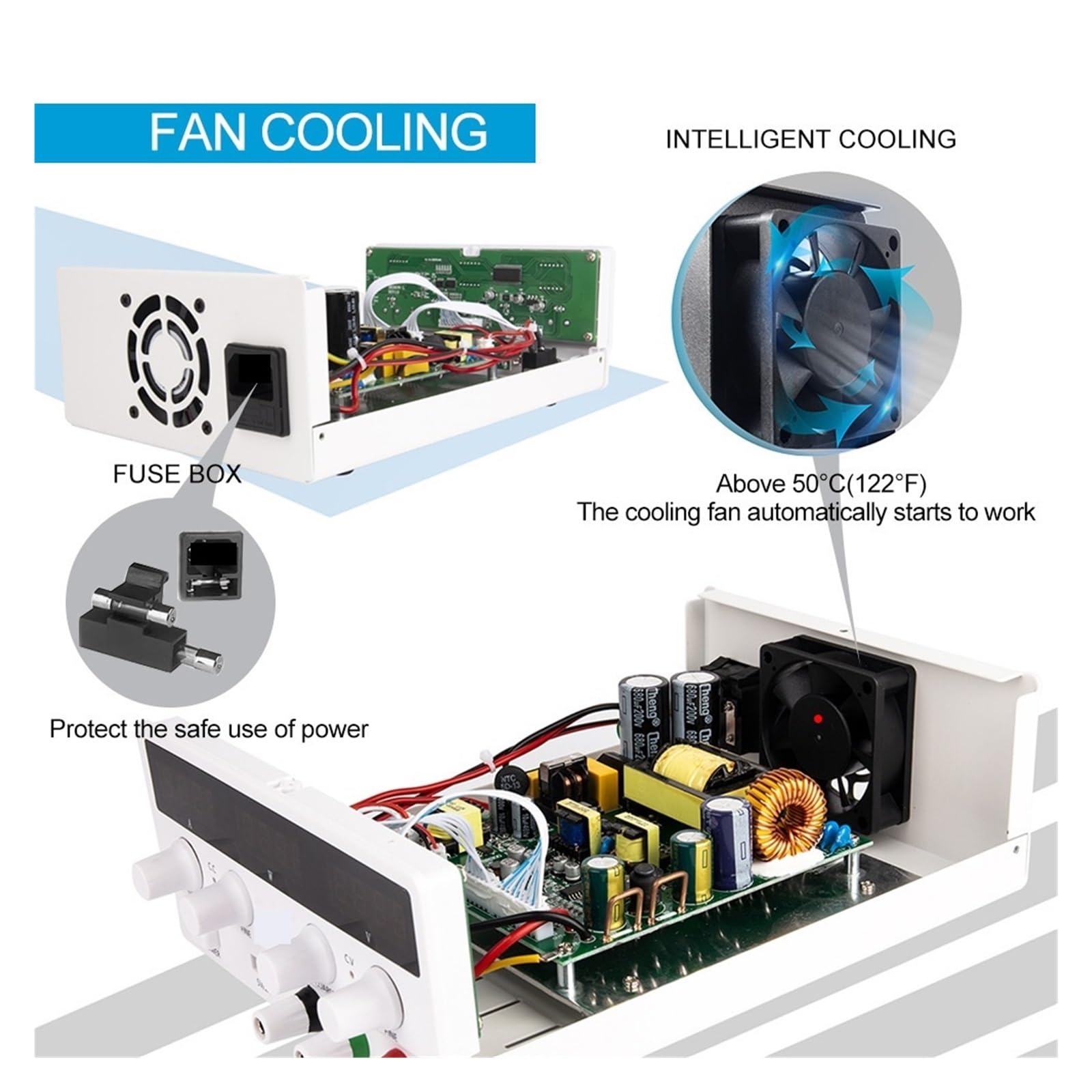 Cyfrowy regulator napięcia USB Zasilacz prądu stałego Regulowany stabilizator Laboratorium przełączające źródło ławki Łatwa Precyzyjna Regulacja(60V 5A White)