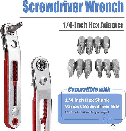 Miniatura 5 de Mesee Juego de 2 mini llaves de trinquete de 14 de pulgada, llaves de destornillador de trinquete de cabeza de codo y cabeza plana, mango de