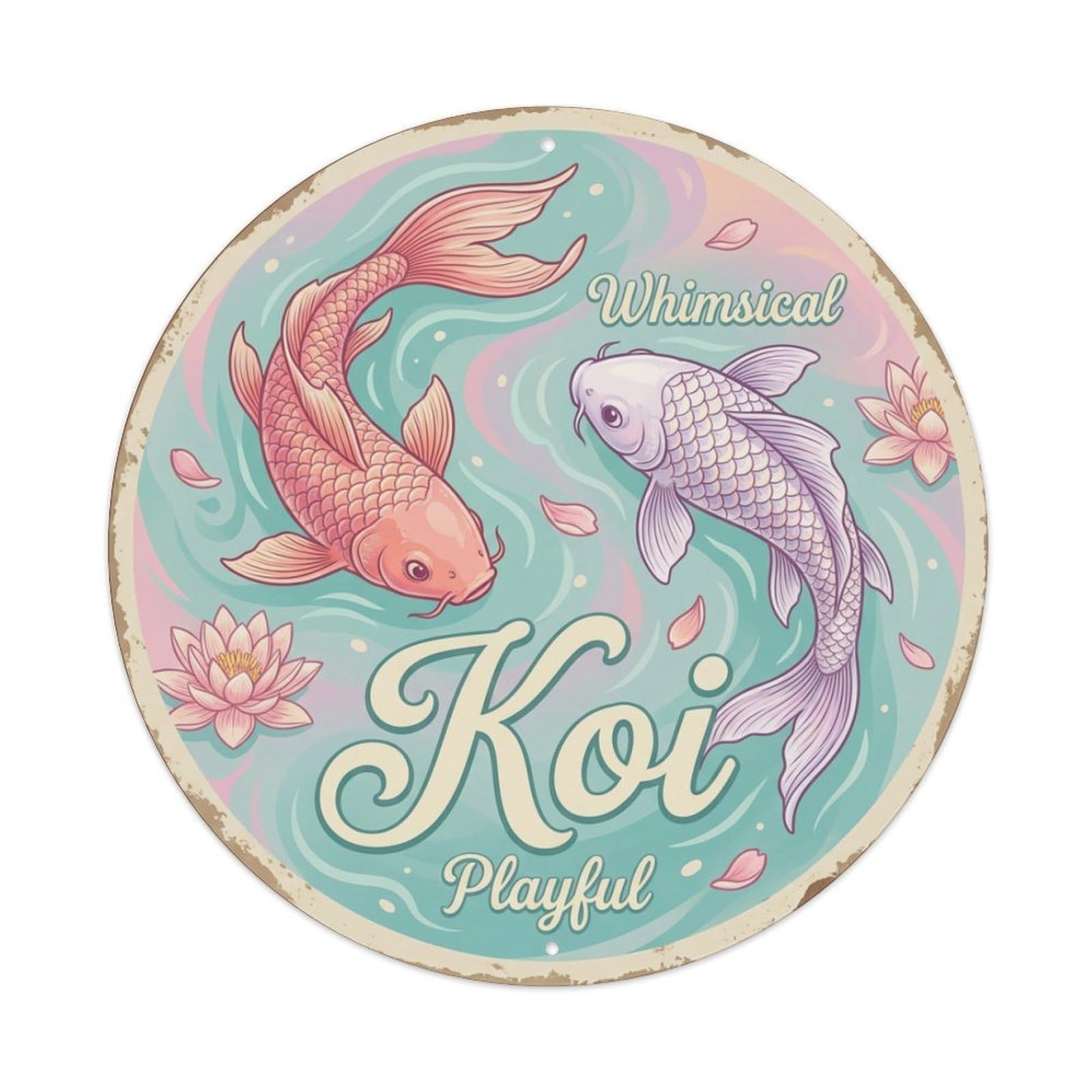Tgrcjimh Style Metal Tin Sign Koi Fish Whimsical Playful Vintage