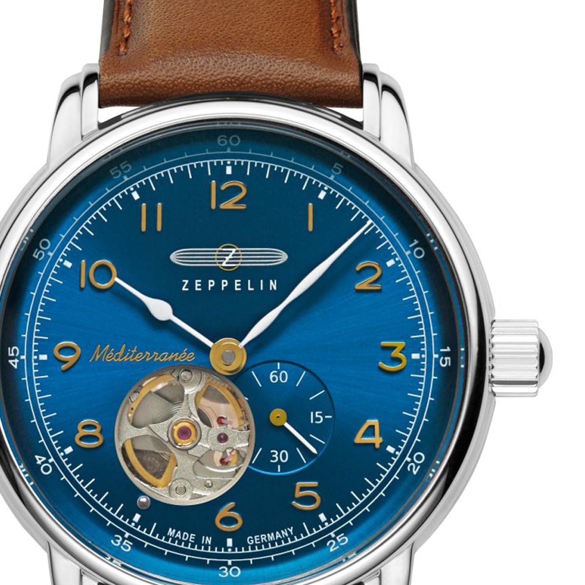 Zeppelin 9666-3 Mediterranée Herrenuhr Automatik Open Heart mit braunem Lederband