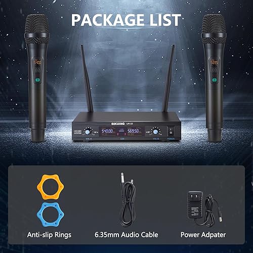 Miniatura 7 de SIKUING Sistema de micrófono inalámbrico, micrófono dinámico inalámbrico dual Pro UHF de metal, frecuencias ajustables de 2 x 30, sistema de