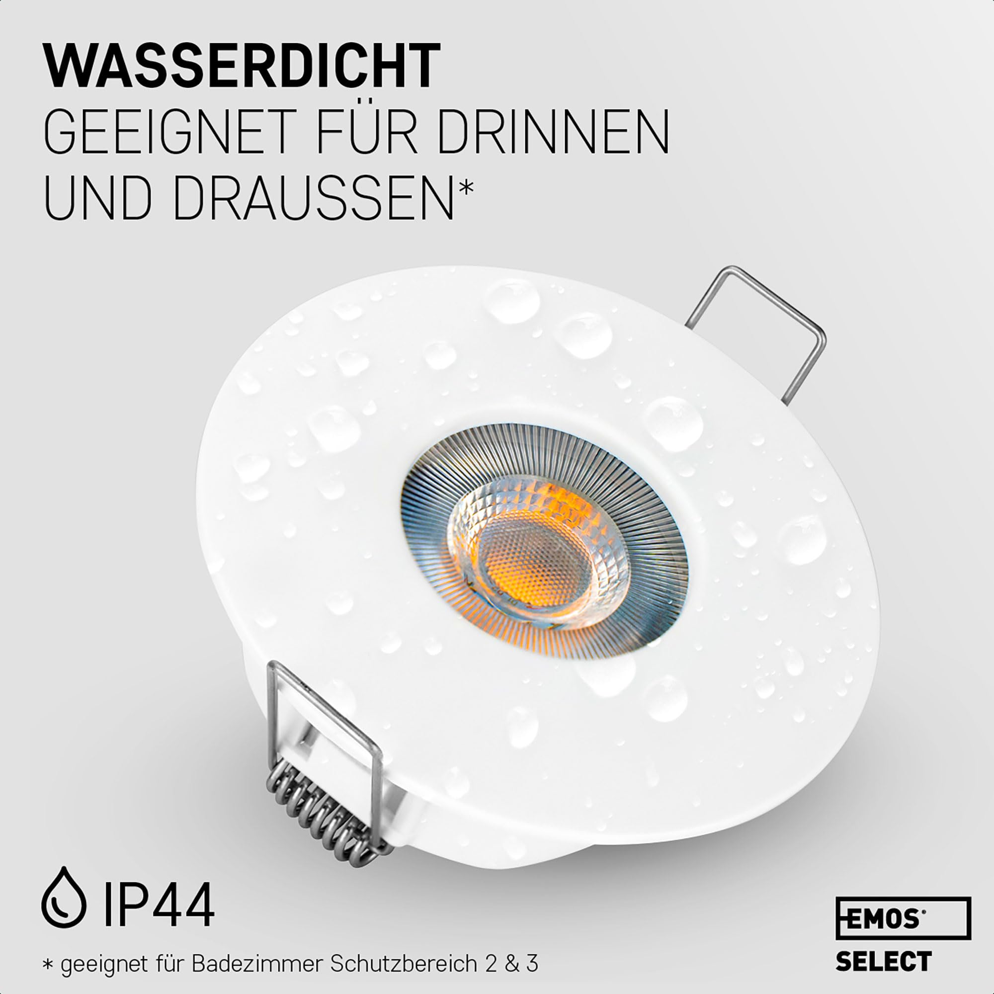EMOS LED Einbaustrahler 230V 5W, 370lm | Einbaustrahler wasserdicht IP44 für Außen und Innen | LED Spots Deckenleuchte 3000K warmweiß, Set mit 12 Stück Deckenspots LED rund, Farbe Weiß
