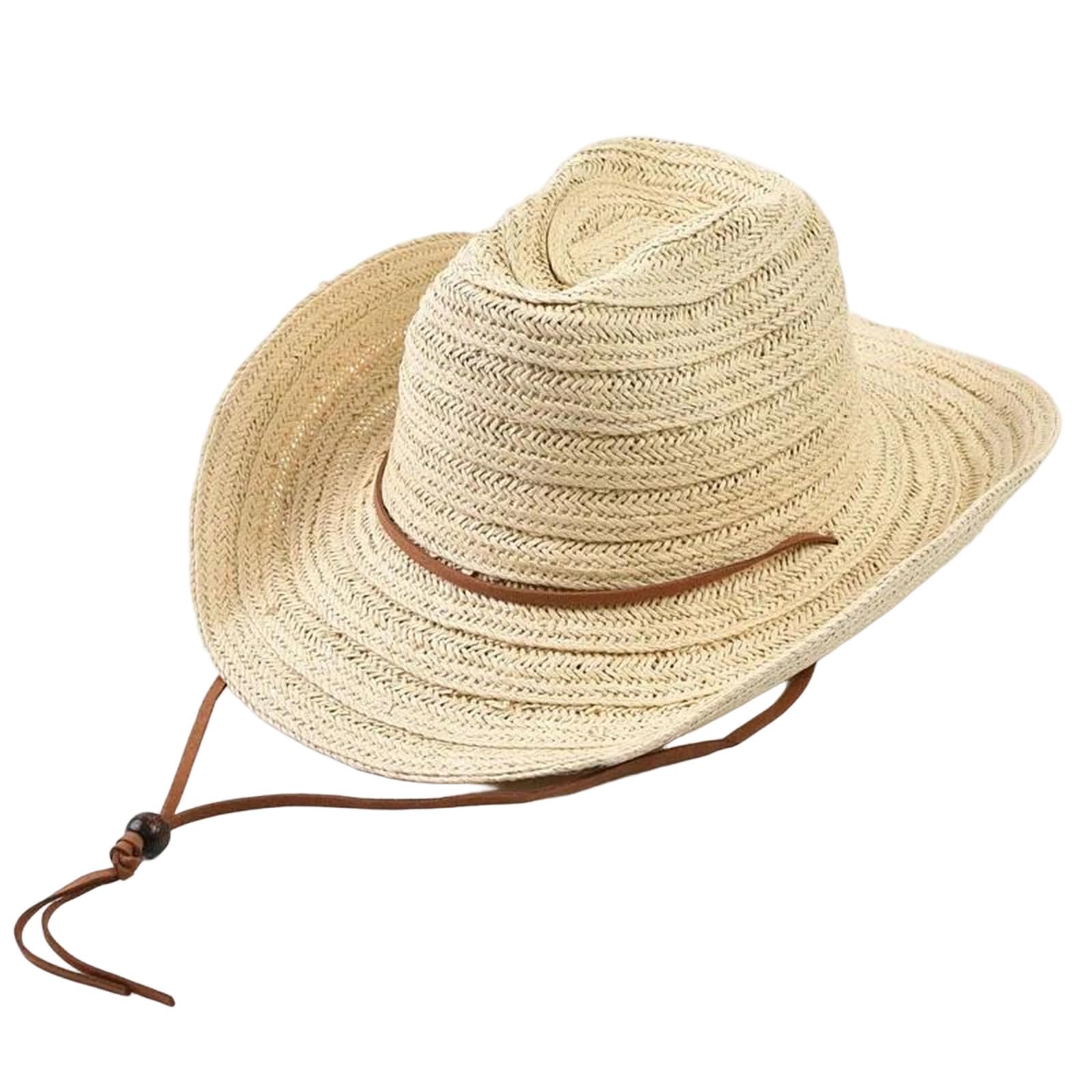 LCUVIMPEX Bucket Hats， Women's Straw Cowboy Hat Beige Khaki Wide Brim Curled Edge Sun(Beige)