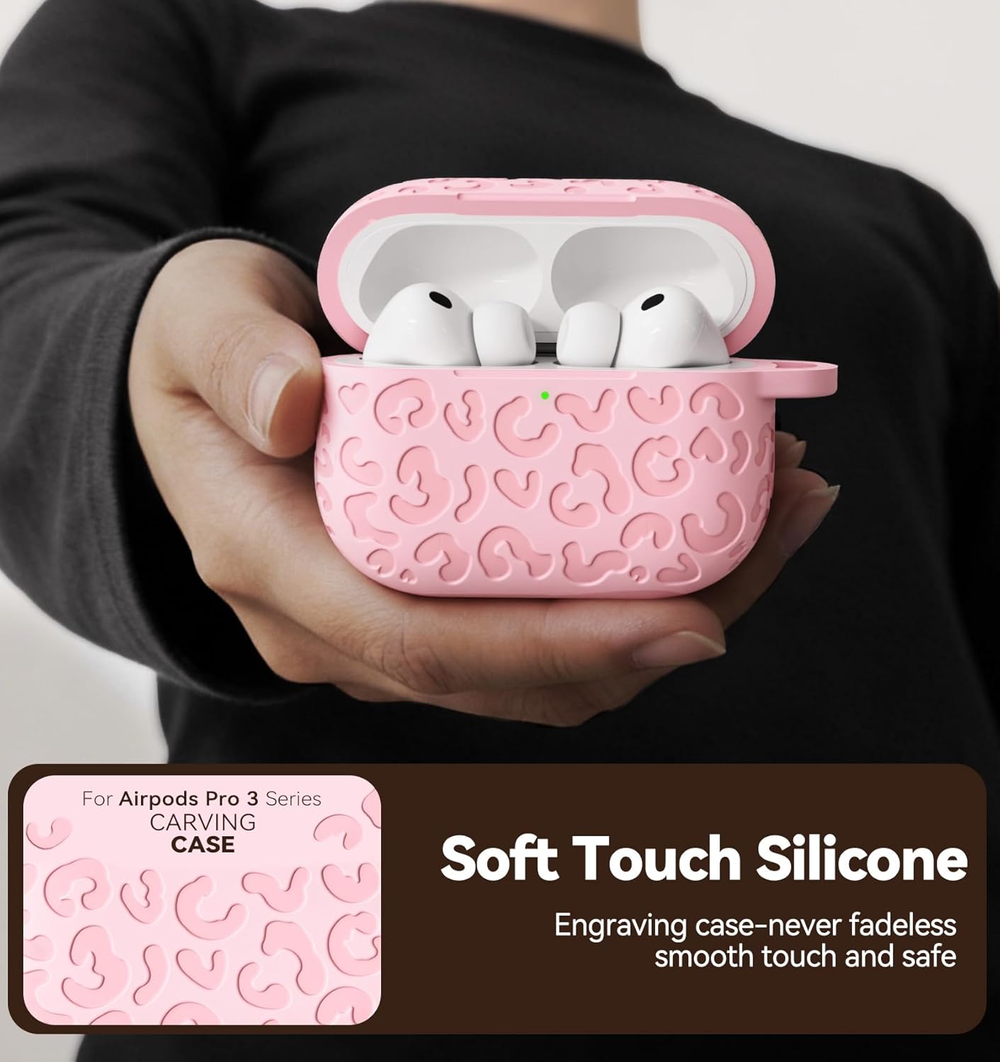 for AirPods Pro 3 Case Cover 2025, Leopard Engraved Silicone Protective Shell Compatible with Apple Air Pod Pro 3 Generation Case for Women Girly,Cute iPod Pro 3 Case with Keychain- Pink C-Pink AirPods Pro 3 Case 2025
