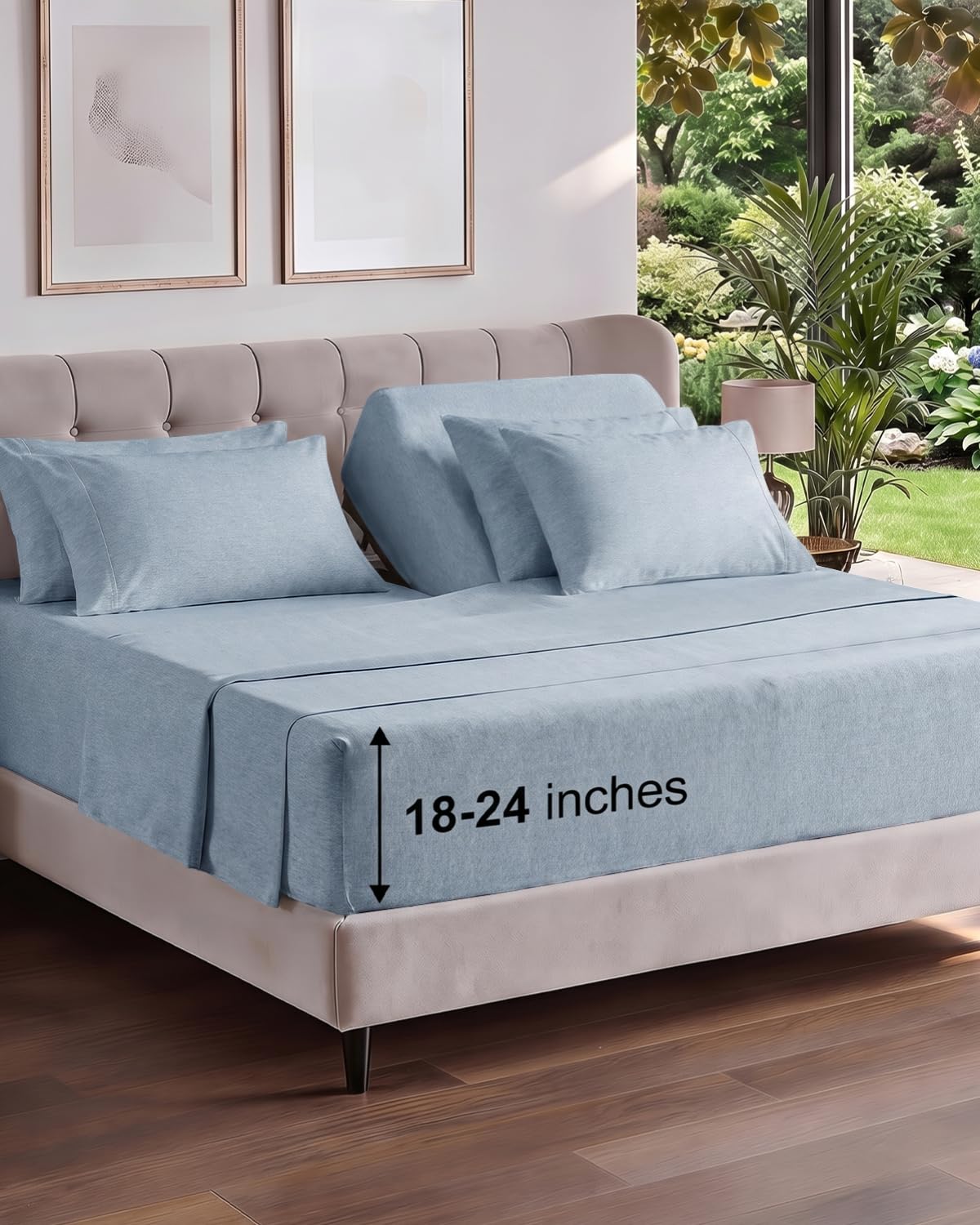 CGK Extra Deep Flex Top Split Head King 6pc Sheet Set - Heathered Blue