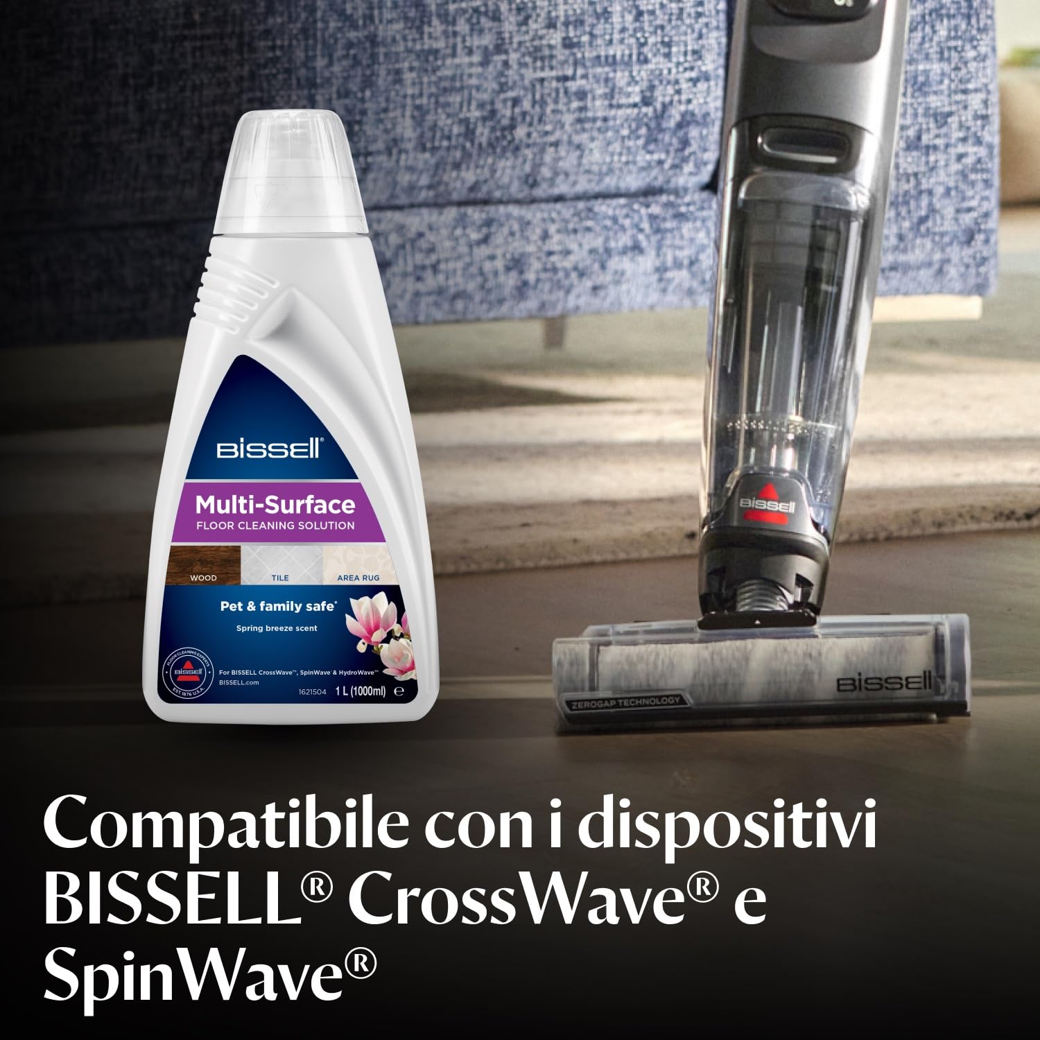 BISSELL Multisuperficie soluzione detergente per pavimenti, per BISSELL CrossWave e SpinWave, confezione da 3 x 1 L, pulizia quotidiana per pavimenti duri sigillati e tappeti, 2885