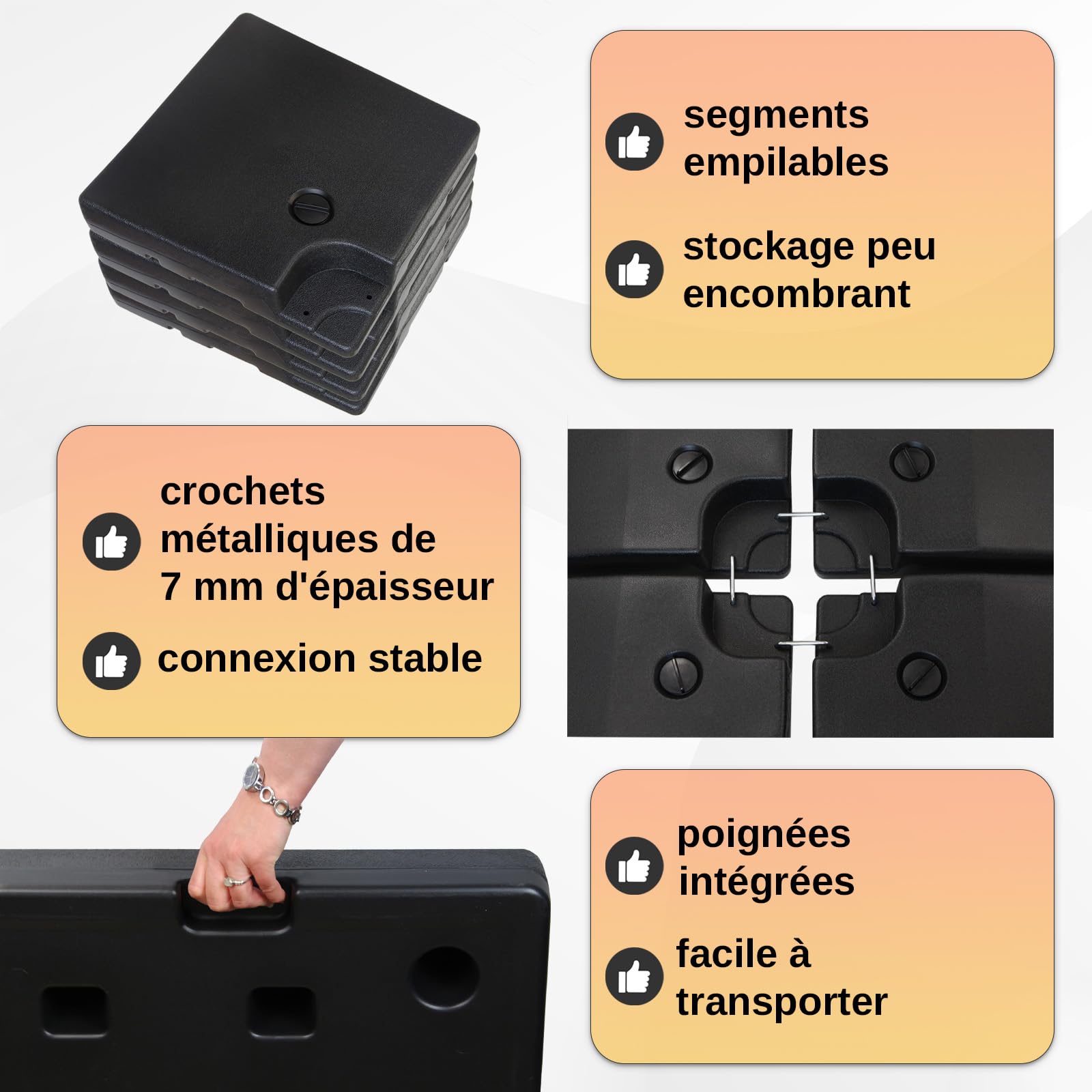 Montafox Lestage pour parasols Dalles de Parasol pour Parasol déporté - Pied en Croix Noir 90 litres / 150 kg - Peut être rempli d'eau ou de Sable