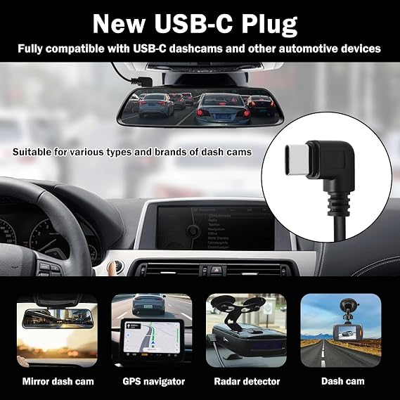Dash Cam Hardwire Kit USB C to OBD Power Cable for Dash Camera Cars GPS Hard Wiring Kit 12V-24V to 5V with LCD Display Parking ACC Mode 3 Stage Low Voltage Protection 24 Hours Surveillance
