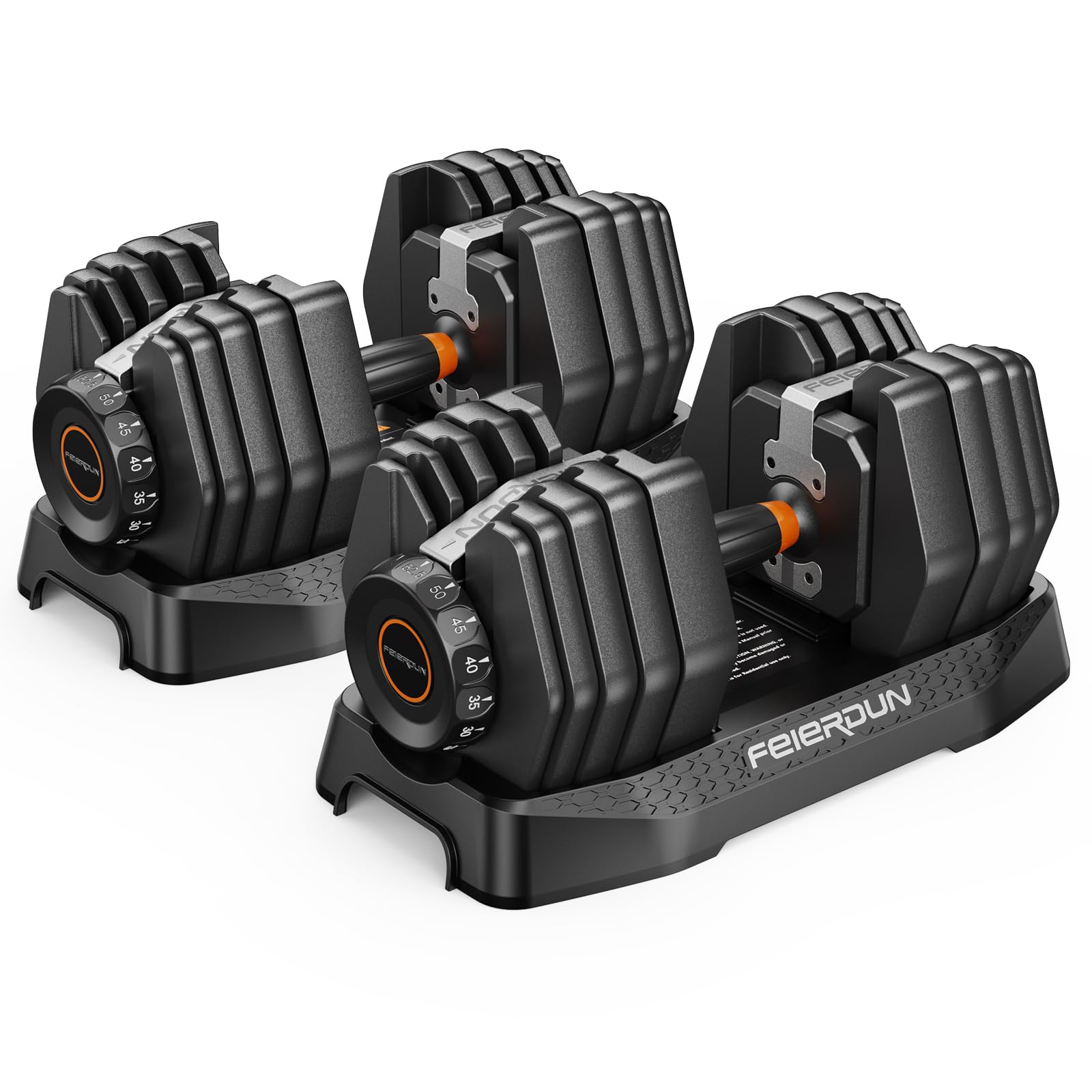FEIERDUN 15-in-1 Adjustable Dumbbell Set 105lb 52 5lb Weight Set Dumbbells with Storage Box Quick Adjust Free Weight