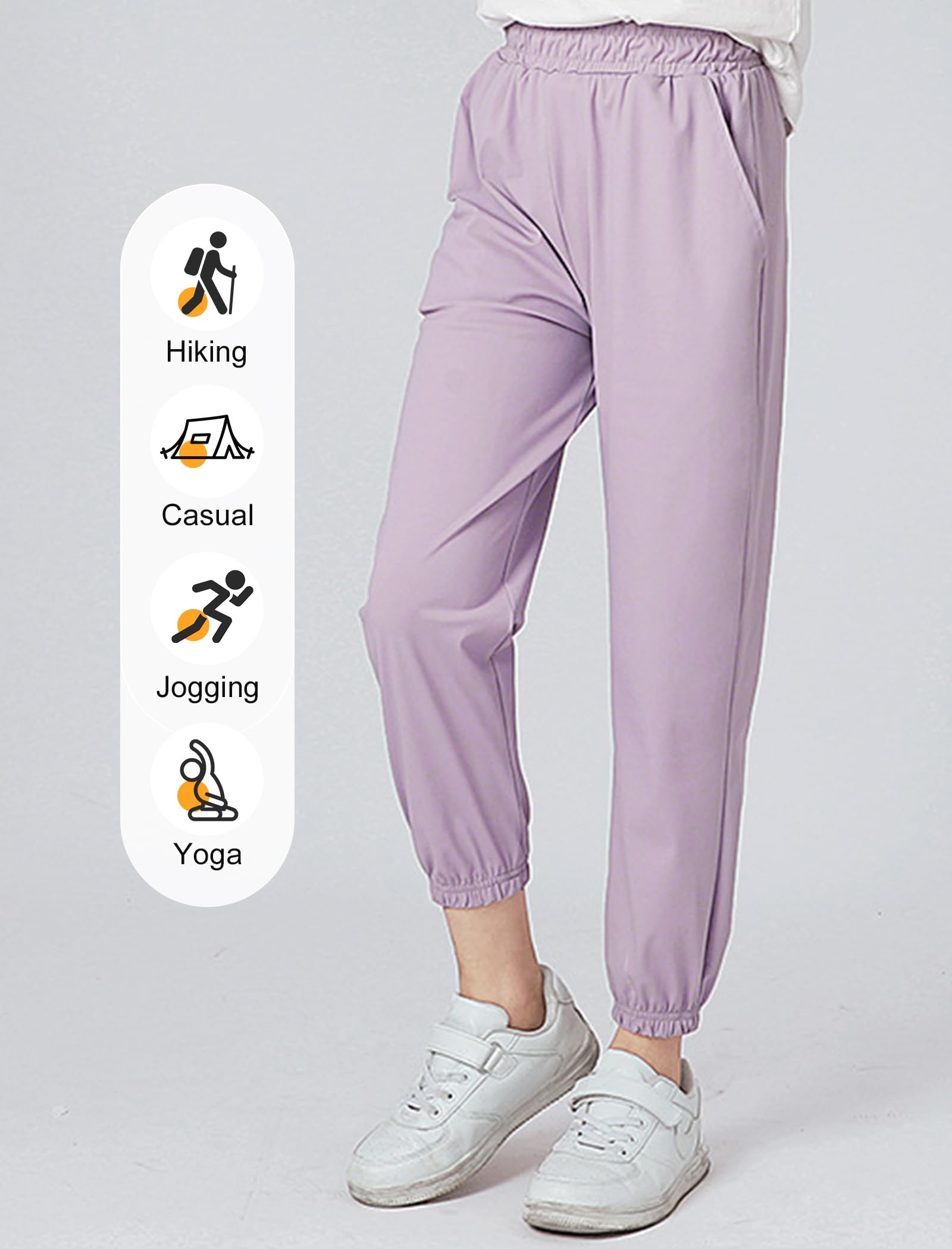 Rolanko Pantalon de jogging soyeux pour filles avec poches, séchage rapide, pantalon athlétique léger pour vêtements de sport décontractés
