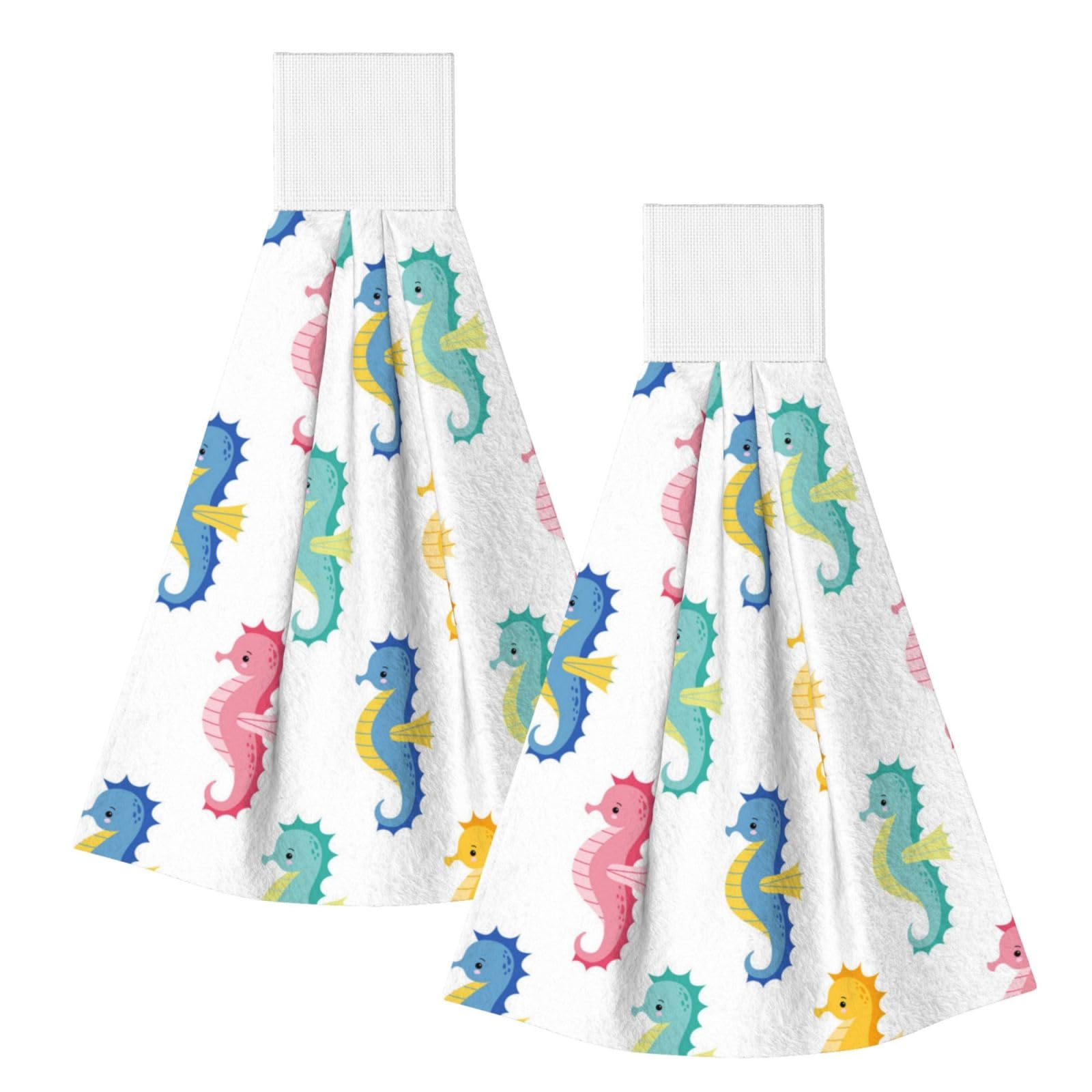 DOPKLNA Seahorse, 2 Pcs Hanging Coral Fiber Hand Towels for Bathroom, Absorbent Kitchen Towels