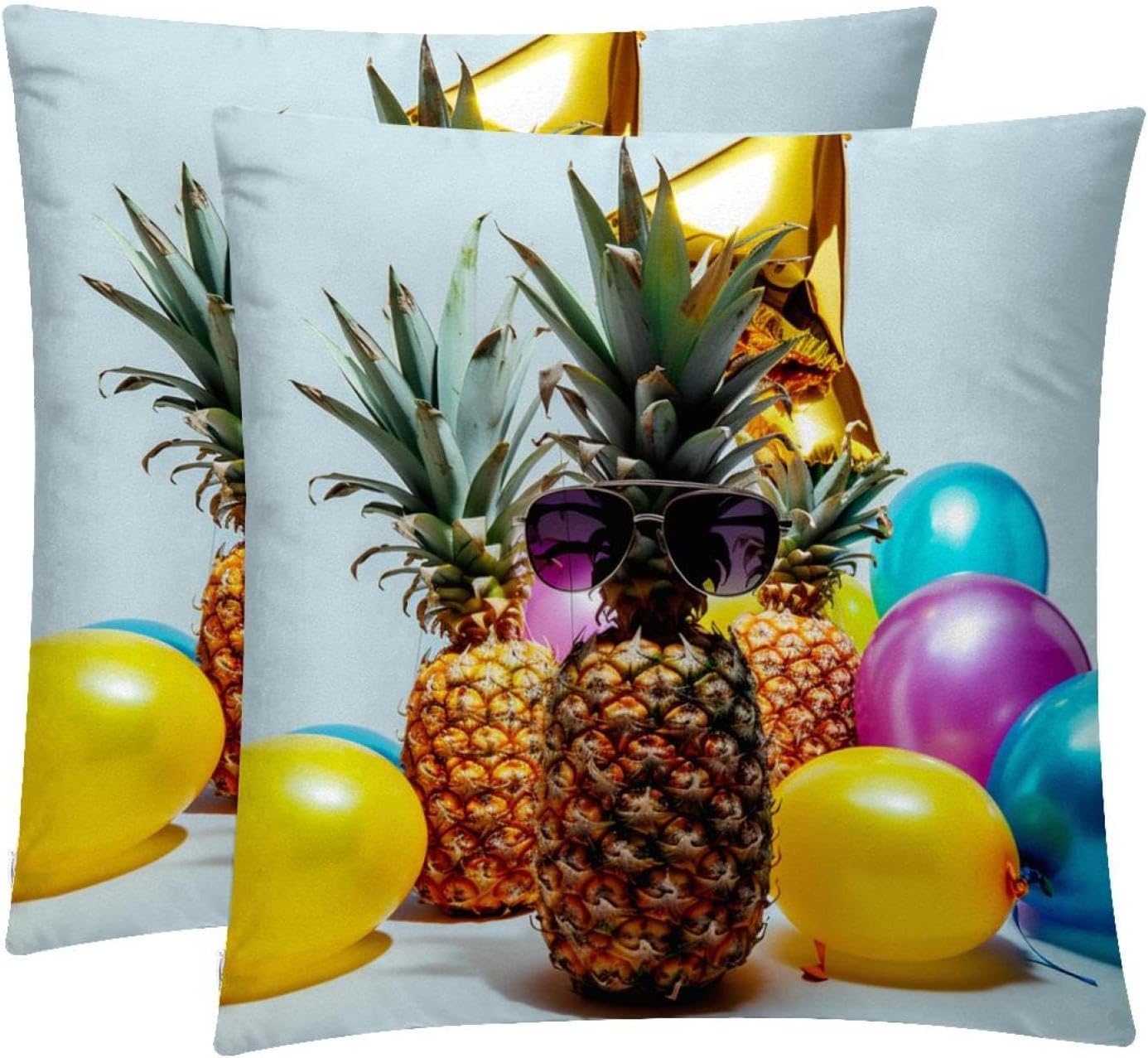 Pillow Cases Standard Size,Throw Pillow Cover,Balloon Eyes Funny Pineapple,16x16 in,2-Pc