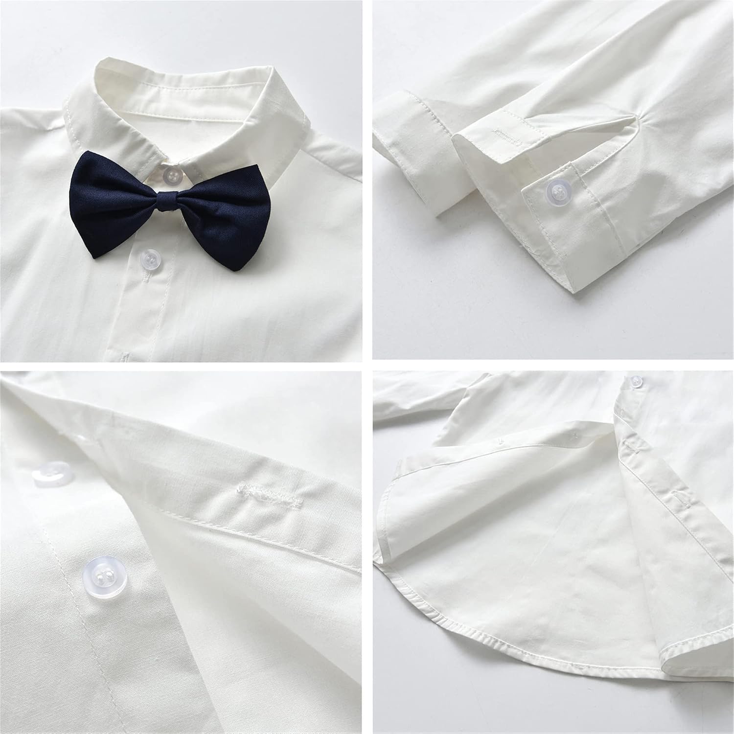 SANGTREE Boys Gentleman Clothes Set, Short Sleeve Shirt with Bowtie + Suspender Pants Outfit, 3 Months - 6 Years