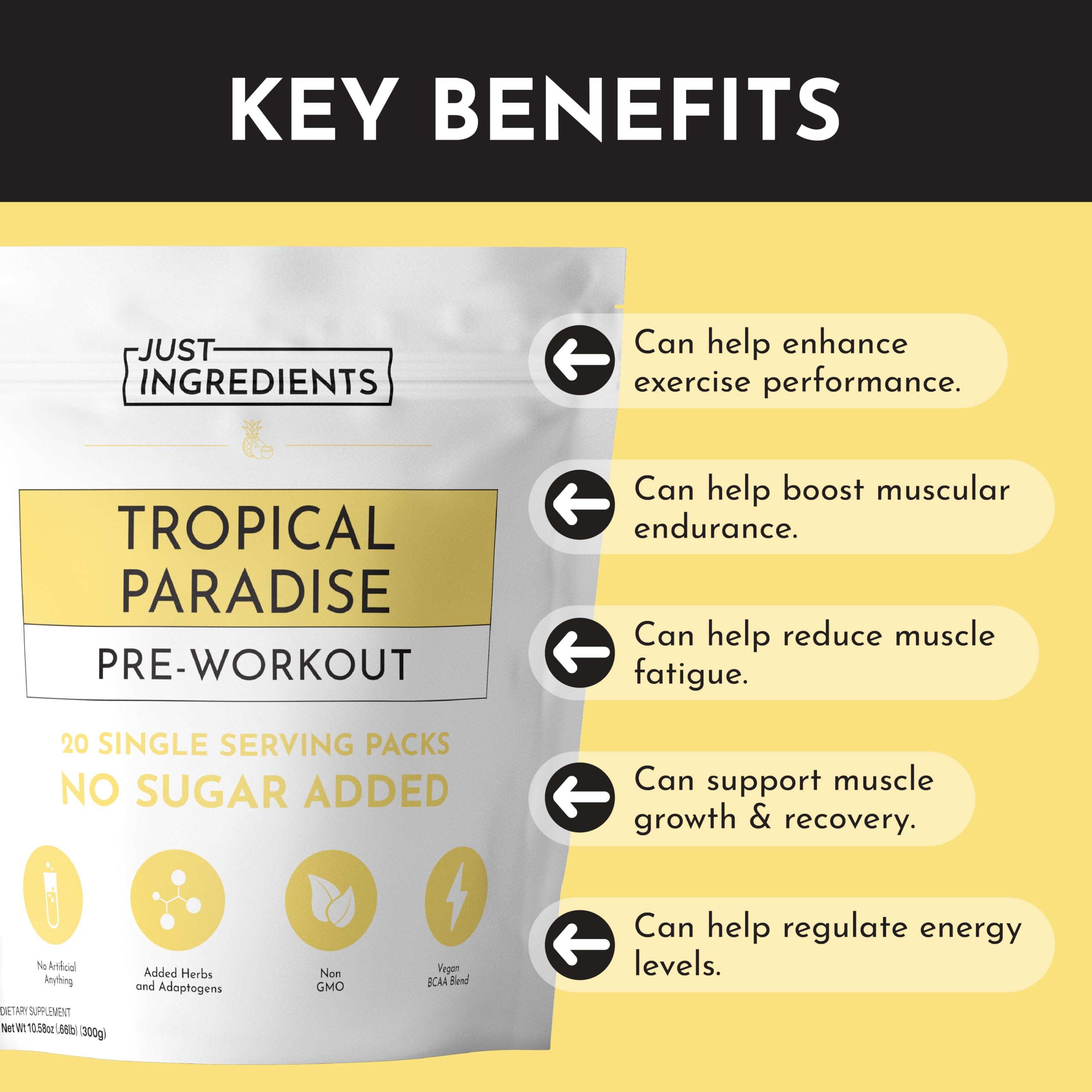 JUST INGREDIENTS Pre-Workout Tropical Paradise - Natural - 30 Servings — Amazon image 3