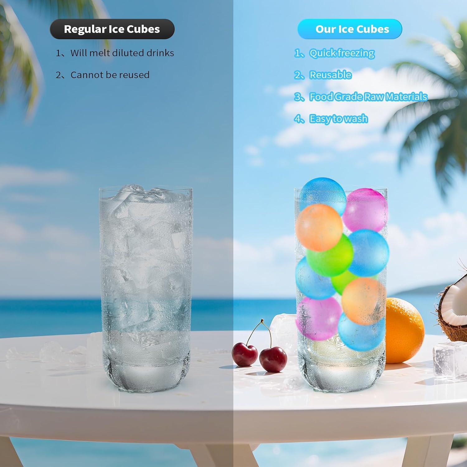 380 Pack Reusable Ice Cube for Drinks - Refreezable Plastic Ice Cubes Without Diluting BPA Free, Washable Ice Cube for Whiskey Coffee Bars Party Ice Bath Camping (Multicolor, Round-380Pack)