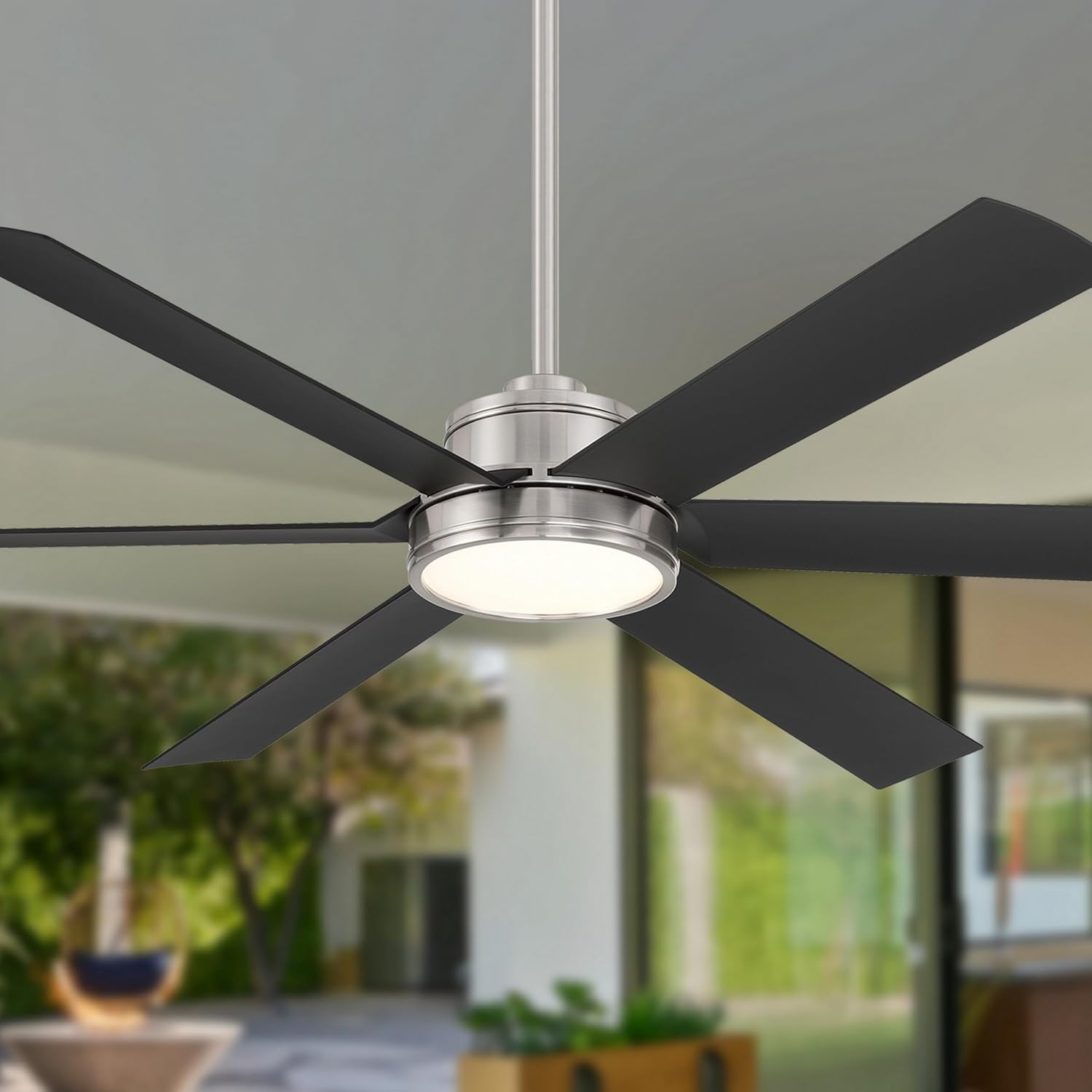 MINKA-AIRE F897L-BNW/CL Cairo 65" 6-Blade LED Smart Indoor/Outdoor Ceiling Fan - Brushed Nickel Wet and Coal Finish Blades with Matte Lens