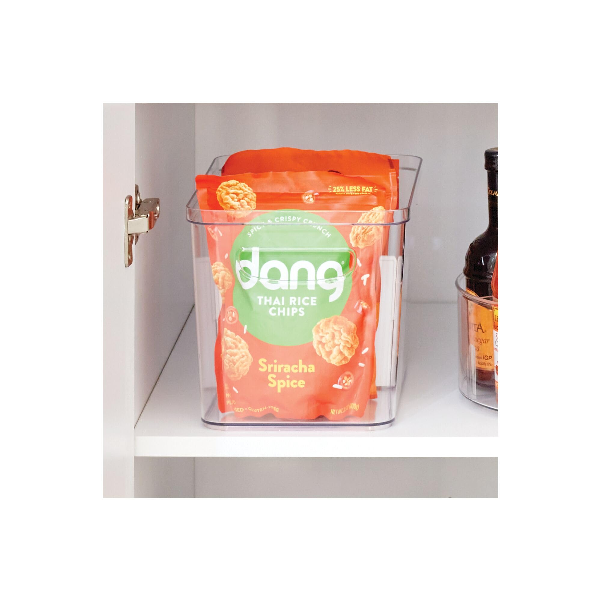 iDesign - Set di 4 contenitori per dispensa con 3 sezioni divise, colore: trasparente/bianco opaco