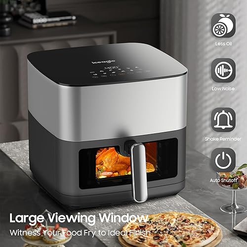 Miniatura 3 de Iceagle Freidora de aire de acero inoxidable de 9 cuartos de galón - Freidora XXL con ventana de visualización grande, elementos de calentamiento