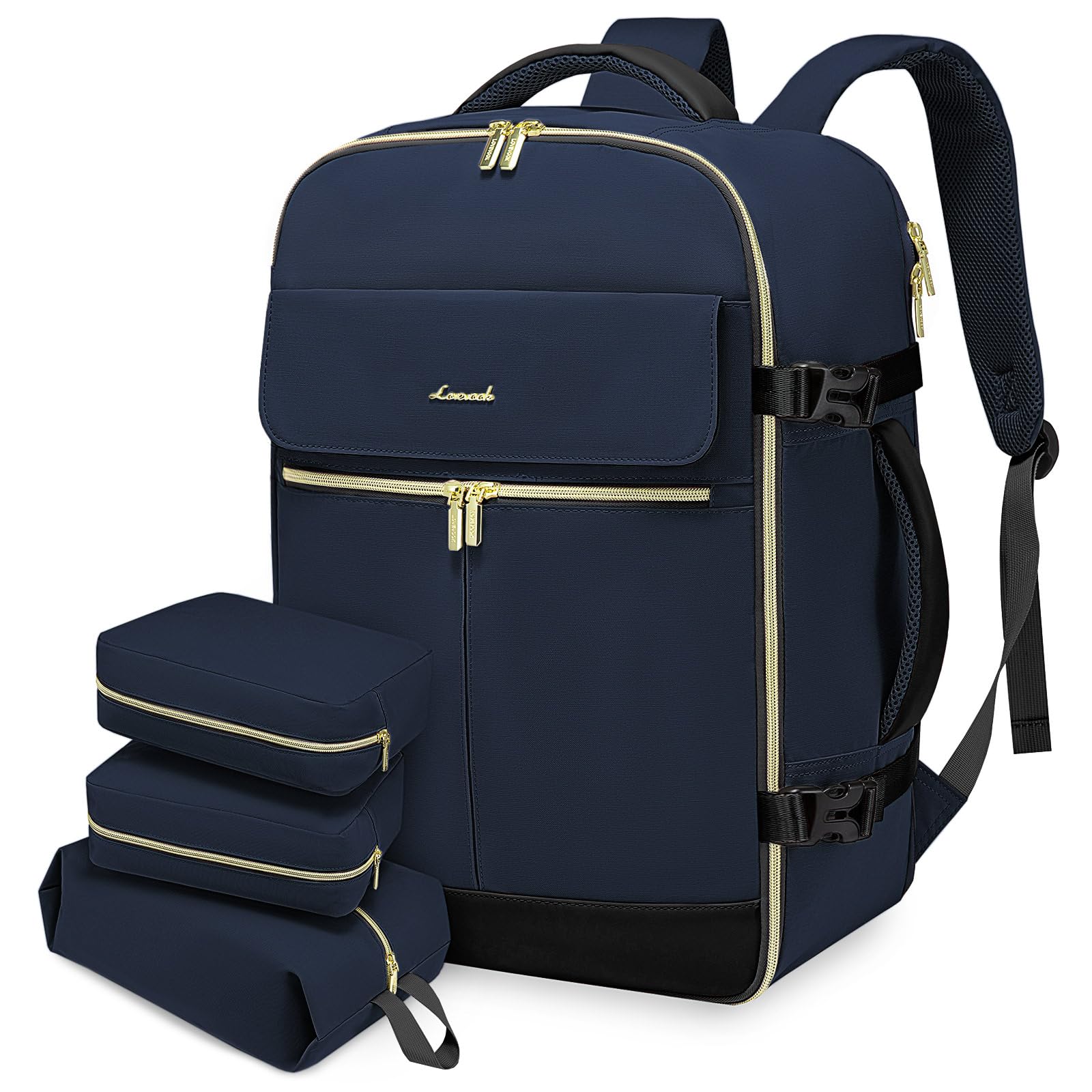LOVEVOOK Carry On Backpack, 40L Travel Backpack Women with 3 Packing Cubes, TSA Airline Approved Suitcase Bag as Personal Item, Waterproof 17 inch Laptop Backpack for Weekender Overnight, Dark Blue