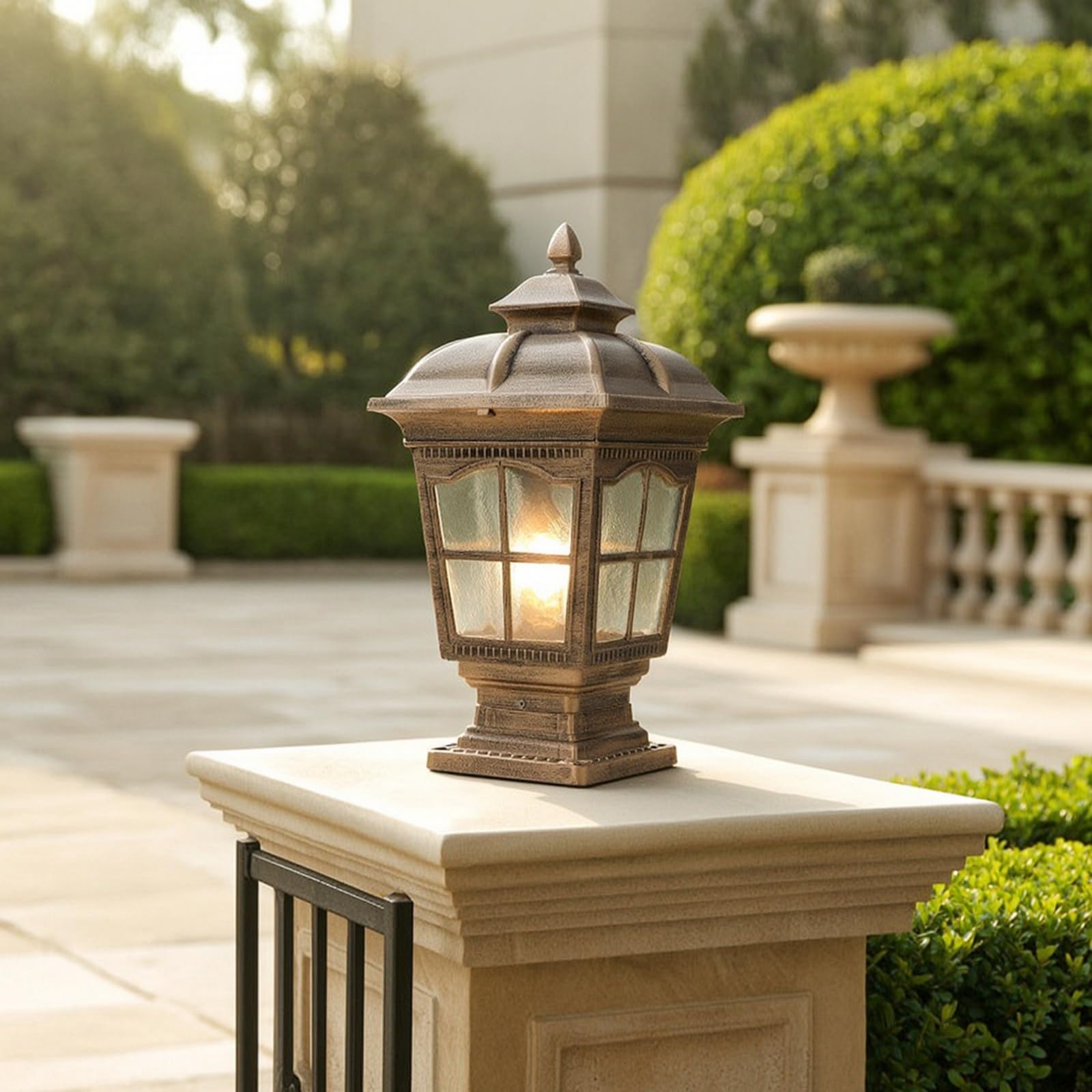 Outdoor Pfeilerlampe Laterne Pfostenleuchte Gartenleuchte Zaunleuchte aus Aluminium mit Gebackenem Farbanstrich IP55 Wassergeschützt Und , Antikbronze , Mittel