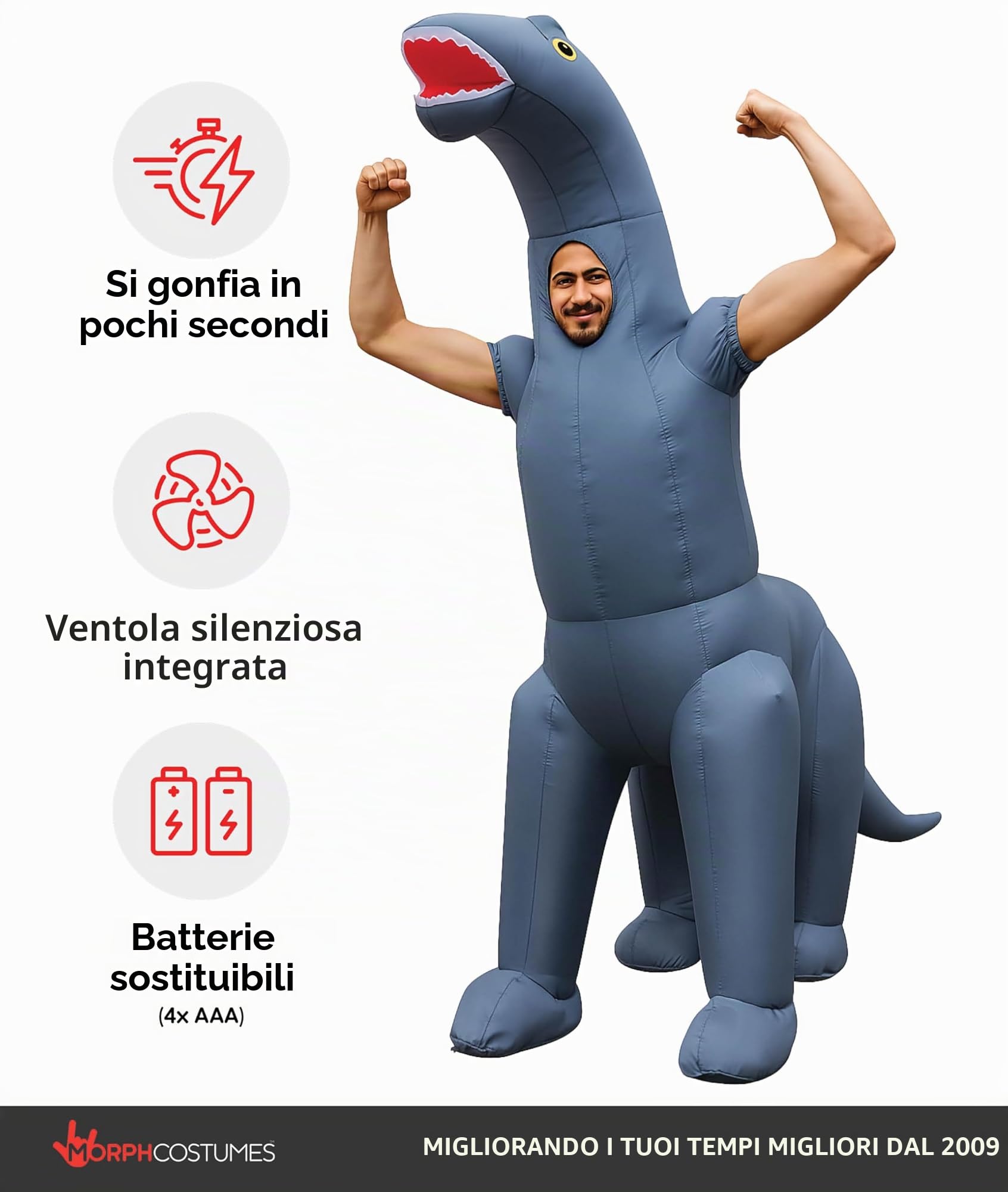 Costume Gonfiabile Dinosauro Adulti, Vestito Carnevale Halloween Divertente