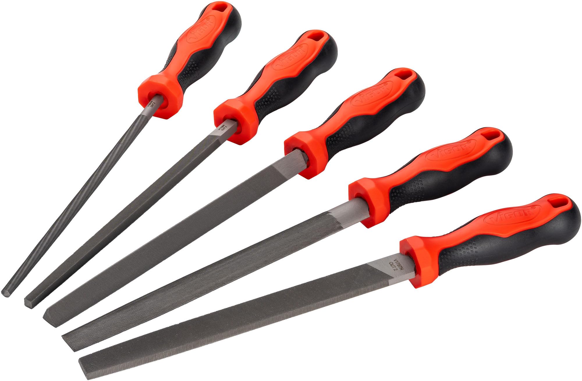 VIGOR Werkstattfeilen-Satz, V1786/5, 5-teilig | 1110 g, 5-teilig, Zahnung (Hieb): 2 = mittel, Ergonomische Griffform für sicheren Halt und komfortables Arbeiten