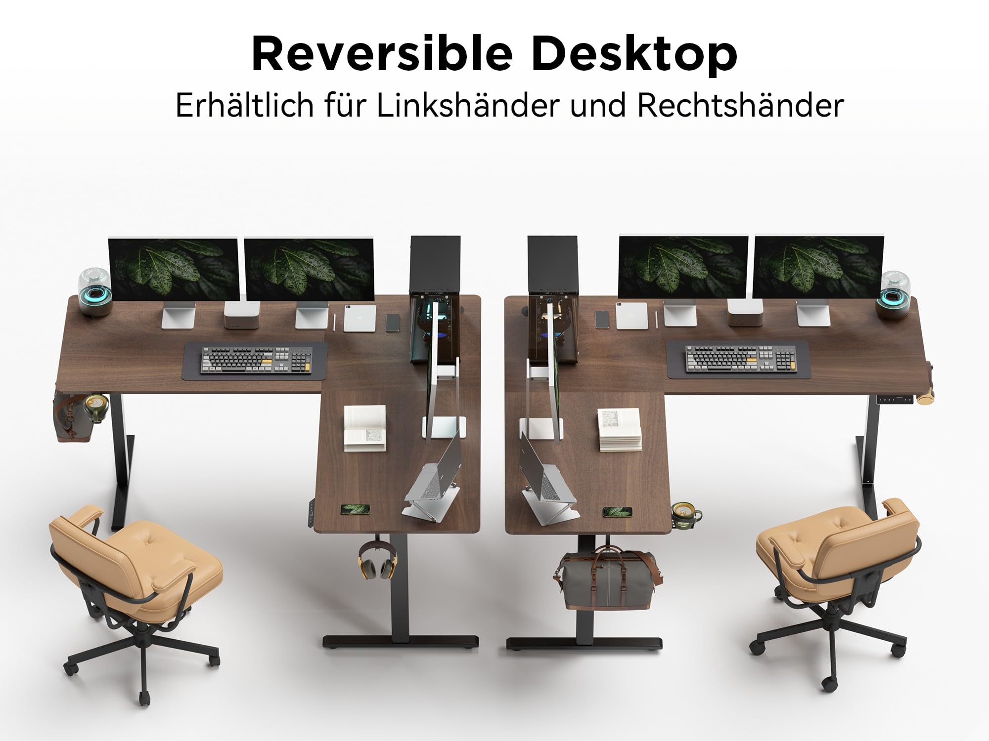 WALKINGDESK Höhenverstellbarer Eckschreibtisch 190 x 150 cm | Elektrischer L-förmiger Schreibtisch, 4 Speicherpositionen, Kabelmanagement, Computertisch für Homeoffice Gaming, Schwarznuss