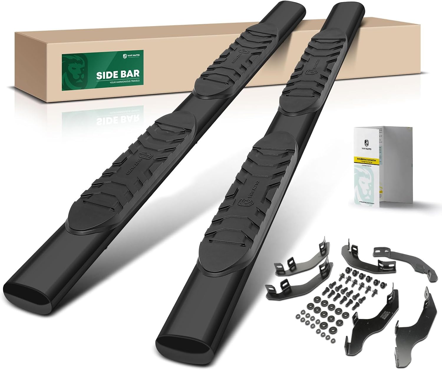 YHTAUTO 5 Inch Running Boards Side Steps Compatible with Ford Ranger 2019-2023, Extended Cab, Oval Straight Carbon Steel Black Powder, Truck Cab Side Step Rails Off-Road Exterior Accessories, Set of 2