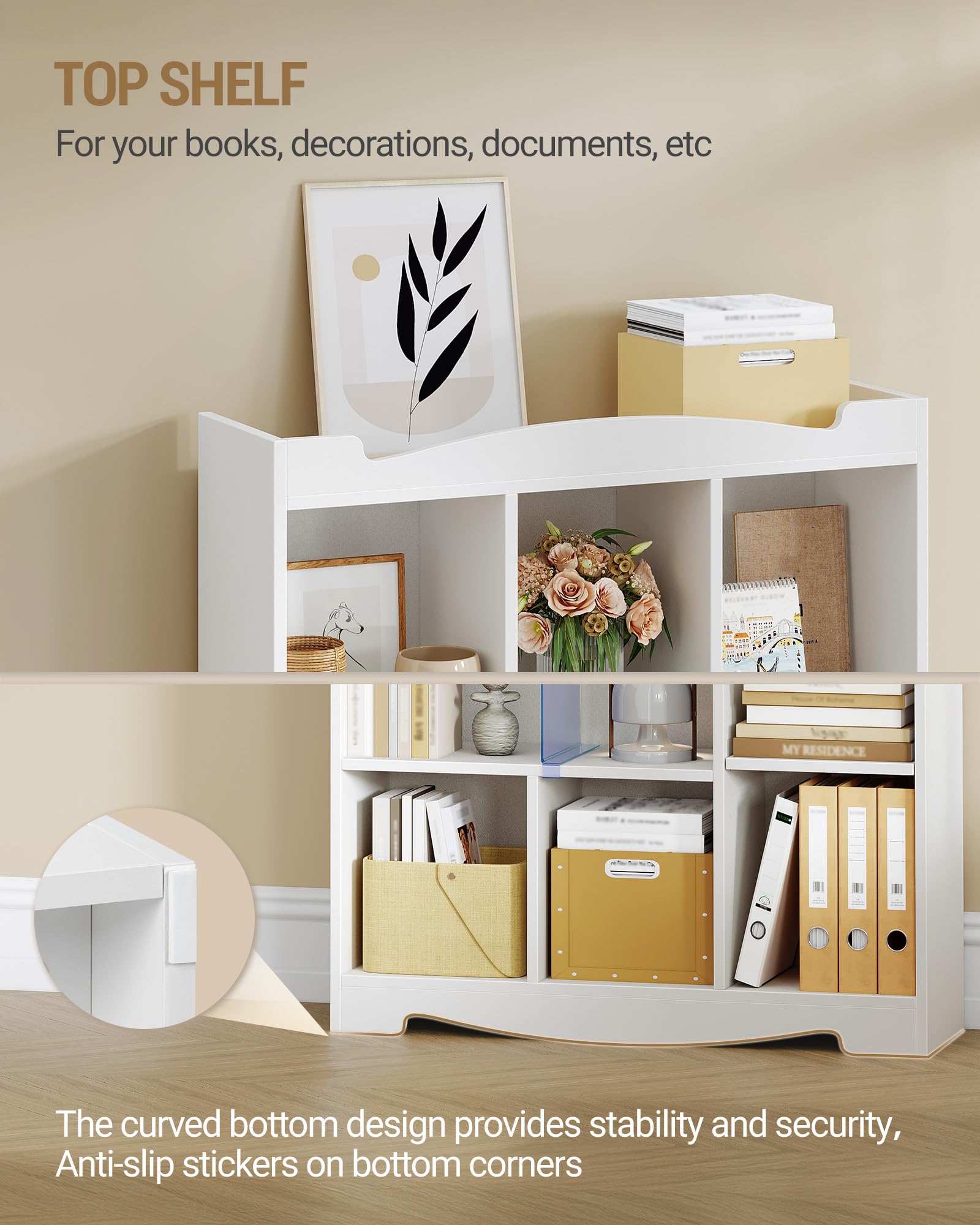 Hzuaneri Bibliothèque, étagère Rangement 6 Niveaux, 2 Planches Réglables, Bibliothèque Meuble de Rangement, Soupport CD pour Bureau, Salon 24 x 77 x 182,5 cm Blanc BC26303X