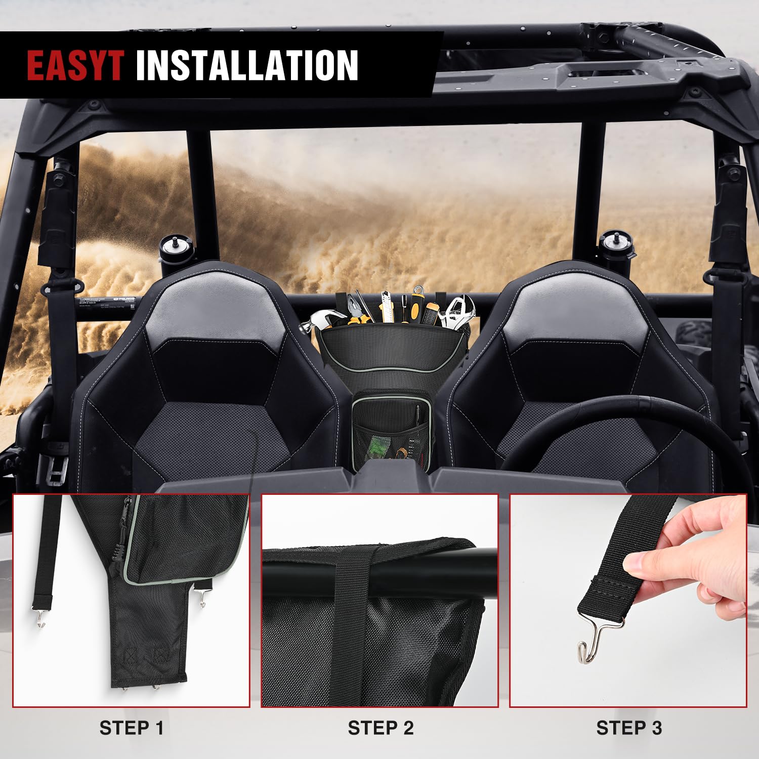 Frokom RZR Bolsa de almacenamiento, bolsa central UTV 1680D con múltiples bolsillos, bolsa de asiento central UTV para Polaris RZR XP 1000 Turbo S 900 570 800 2014 2015 2016 2017 2018 2019 2020 2021