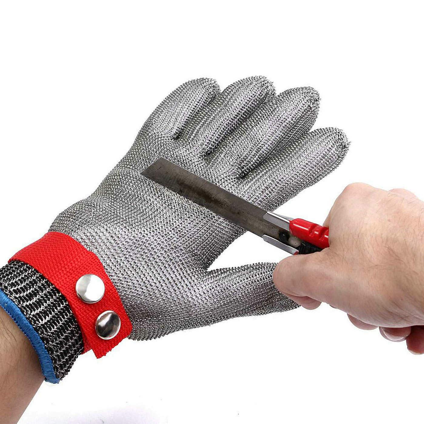 Gants anti-coupures, Gants de travail Gant de boucher en fil d'acier inoxydable Protection de niveau 5 haute performance (1 paire) Gants en fil de boucher en maille métallique,XXL